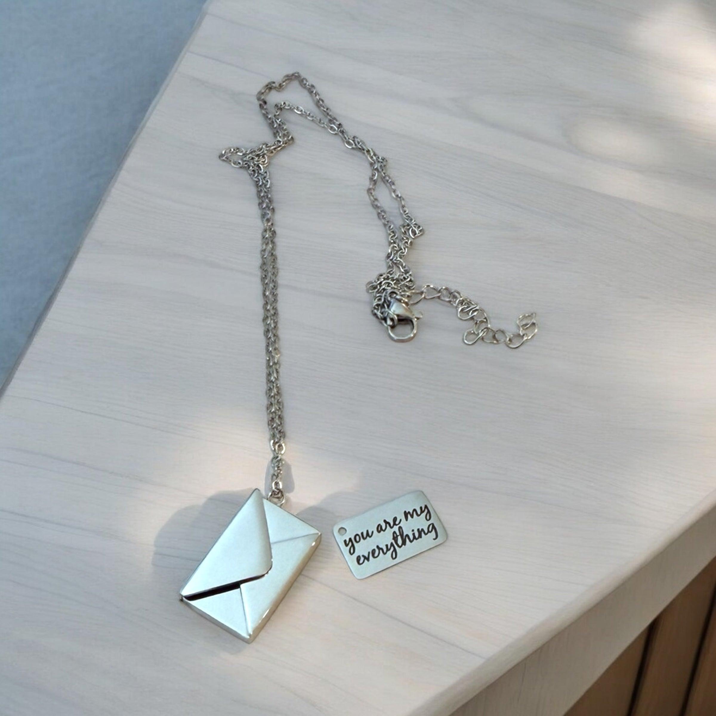 You Are My Everything Envelope Pendant Necklace - Sentimental Jewelry Gift for Her, Personalize with a custom message - Coastal Chaos LLC