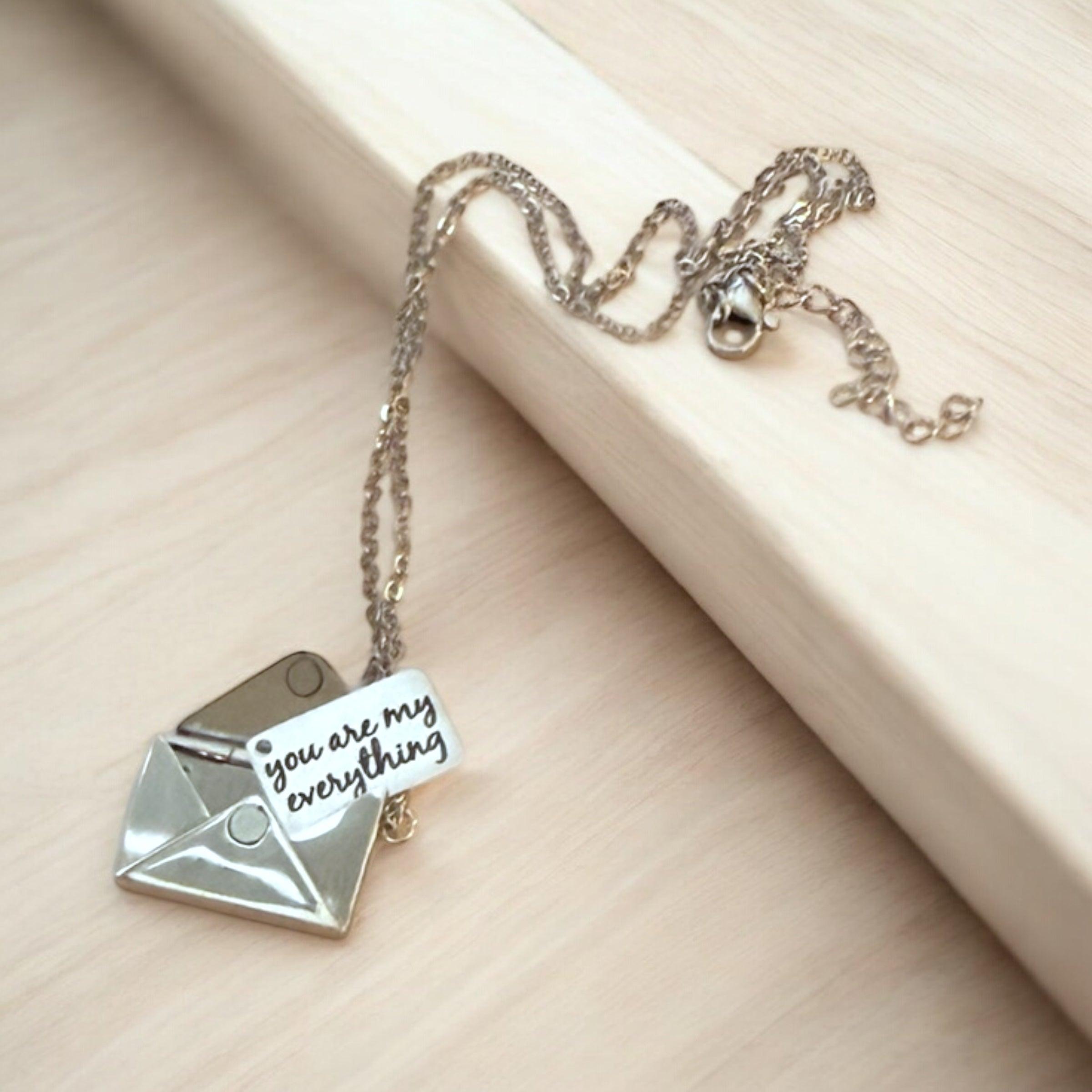 You Are My Everything Envelope Pendant Necklace - Sentimental Jewelry Gift for Her, Personalize with a custom message - Coastal Chaos LLC