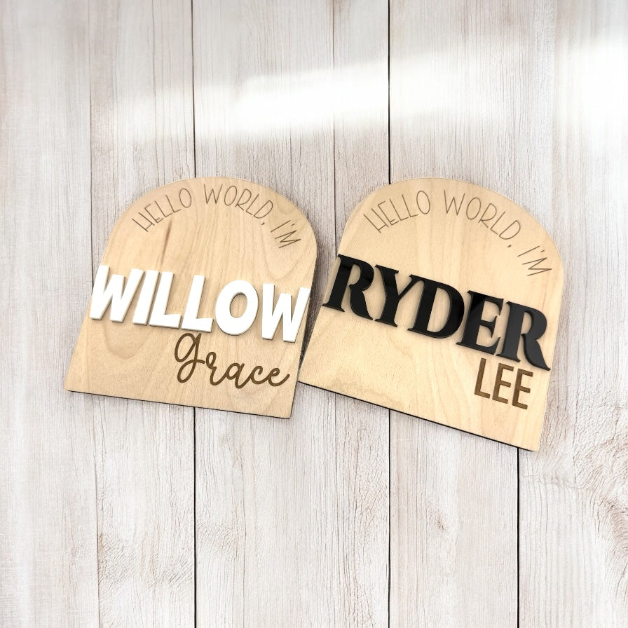 Custom Wood Baby Announcement Sign | Layered Acrylic Name