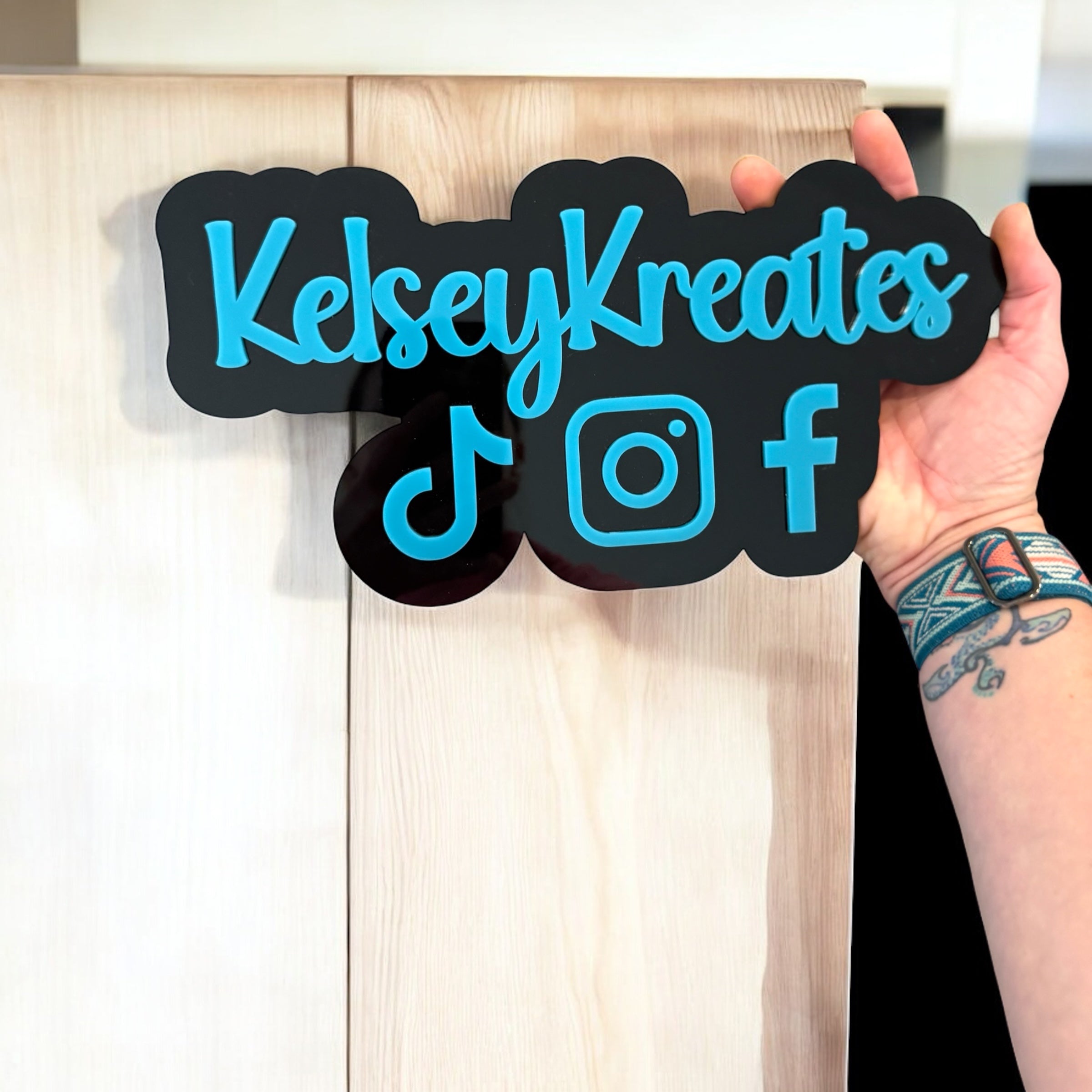 Custom Acrylic Social Media Sign | Business Branding Watermark Sign