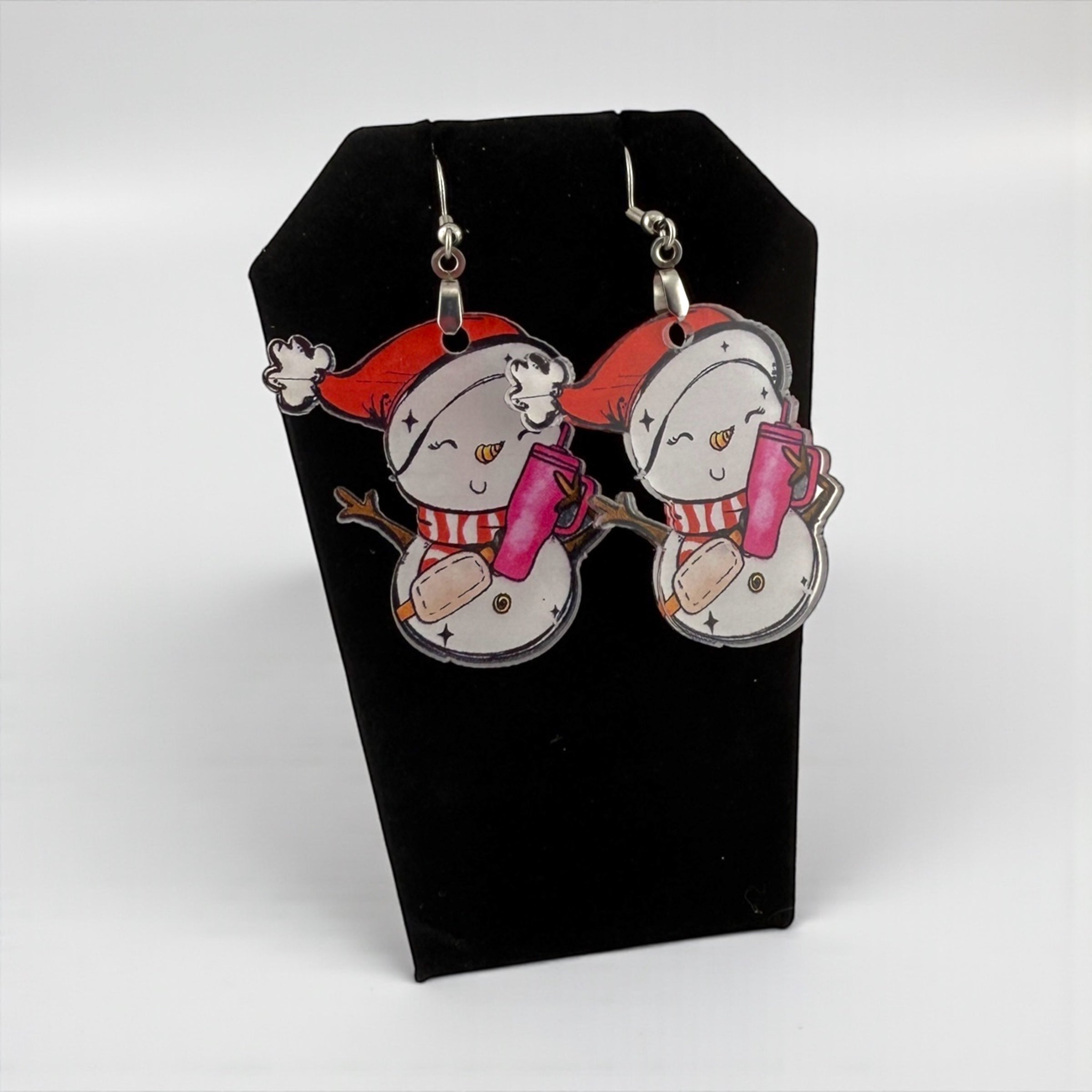 Funny Snowman Earrings – Acrylic Holiday Dangle Earrings | Wine Lover Gift
