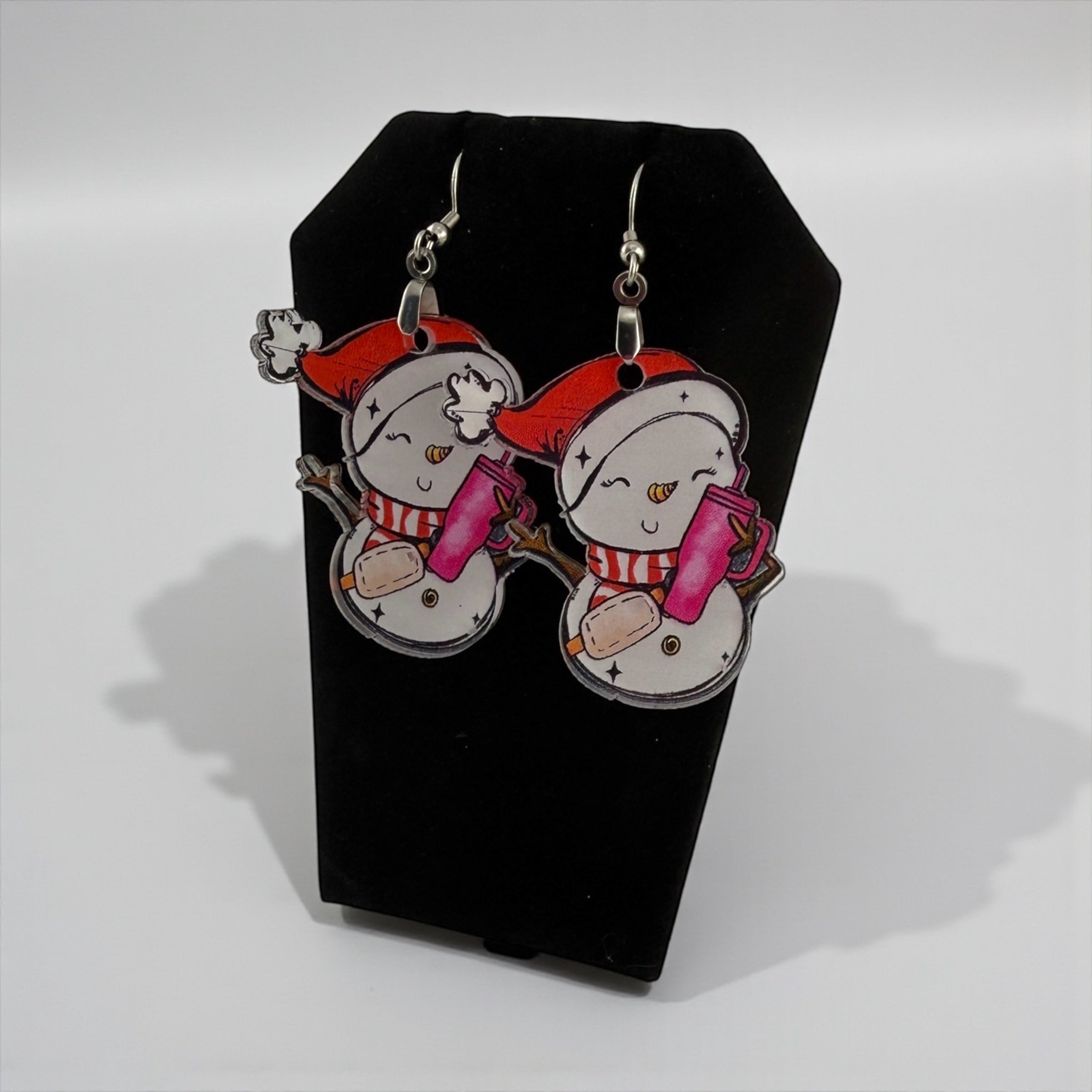 Funny Snowman Earrings – Acrylic Holiday Dangle Earrings | Wine Lover Gift