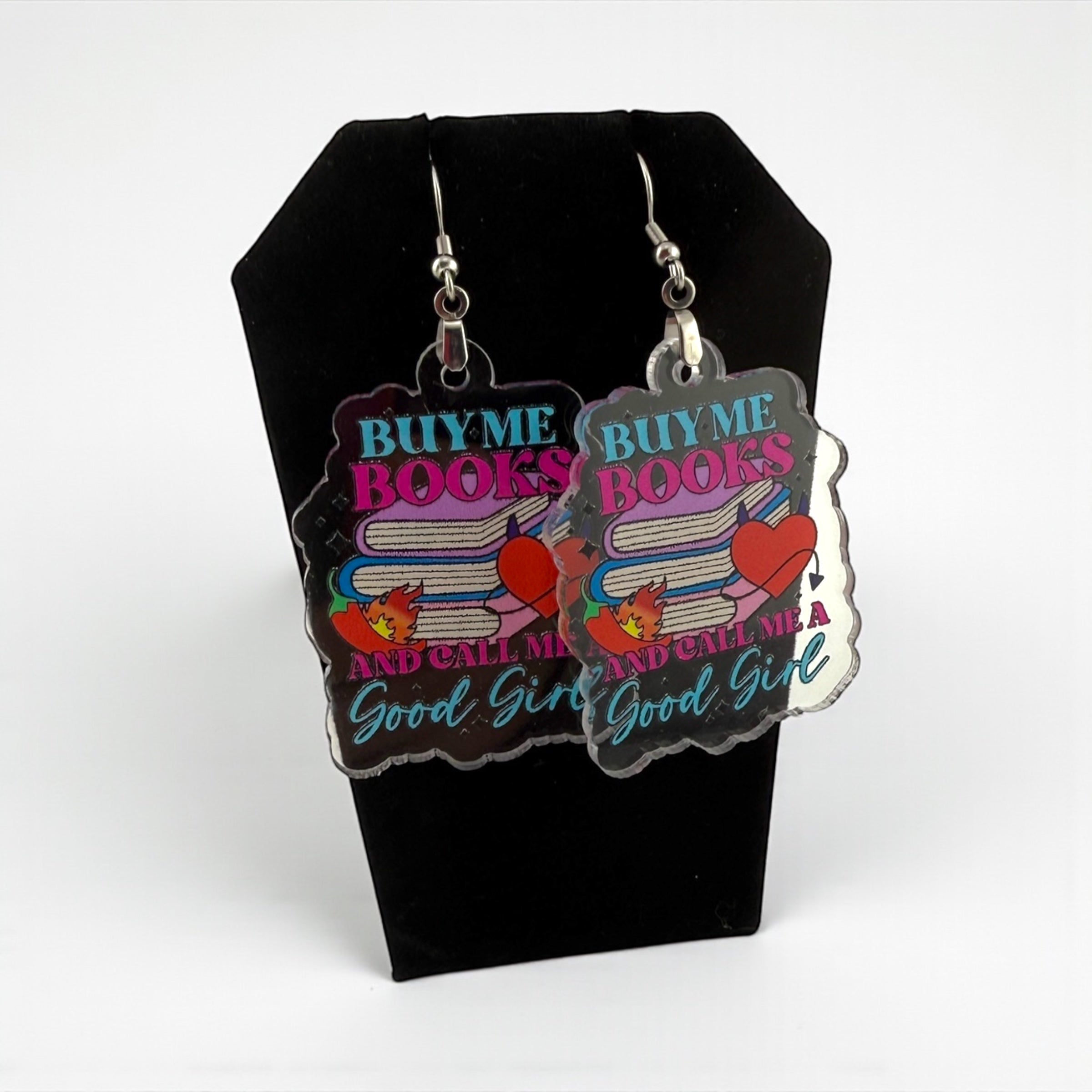 Book Lover Earrings – Handmade Acrylic Dangle Drops | Funny Romance Reader Gift