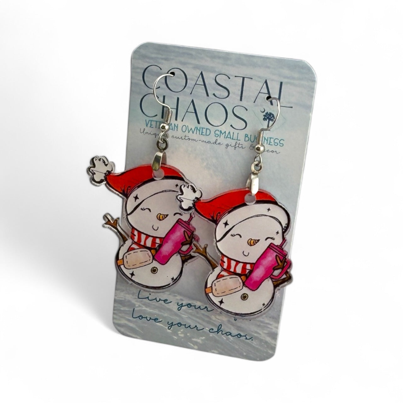 Funny Snowman Earrings – Acrylic Holiday Dangle Earrings | Wine Lover Gift