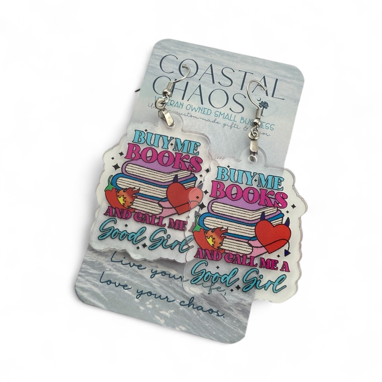 Book Lover Earrings – Handmade Acrylic Dangle Drops | Funny Romance Reader Gift