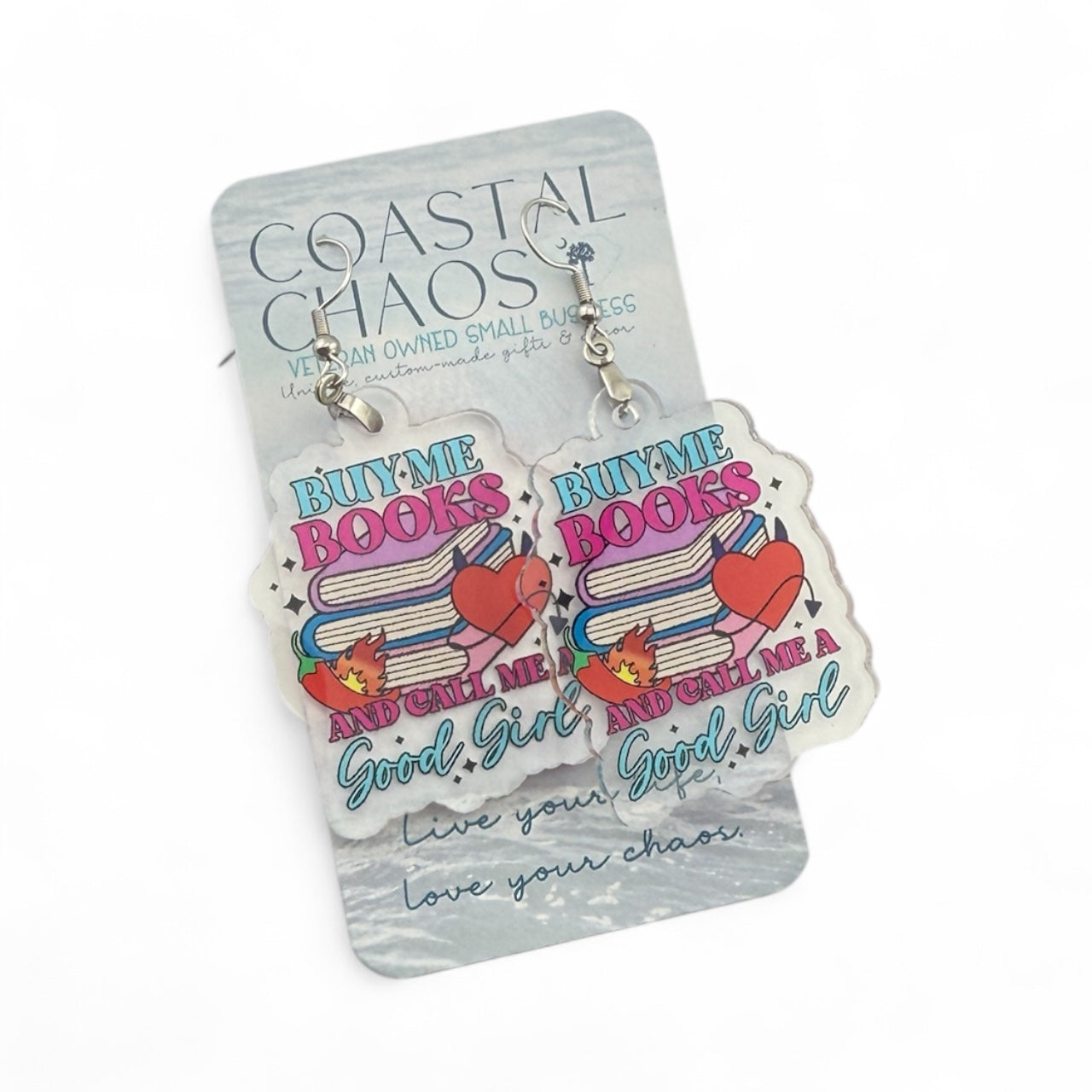 Book Lover Earrings – Handmade Acrylic Dangle Drops | Funny Romance Reader Gift