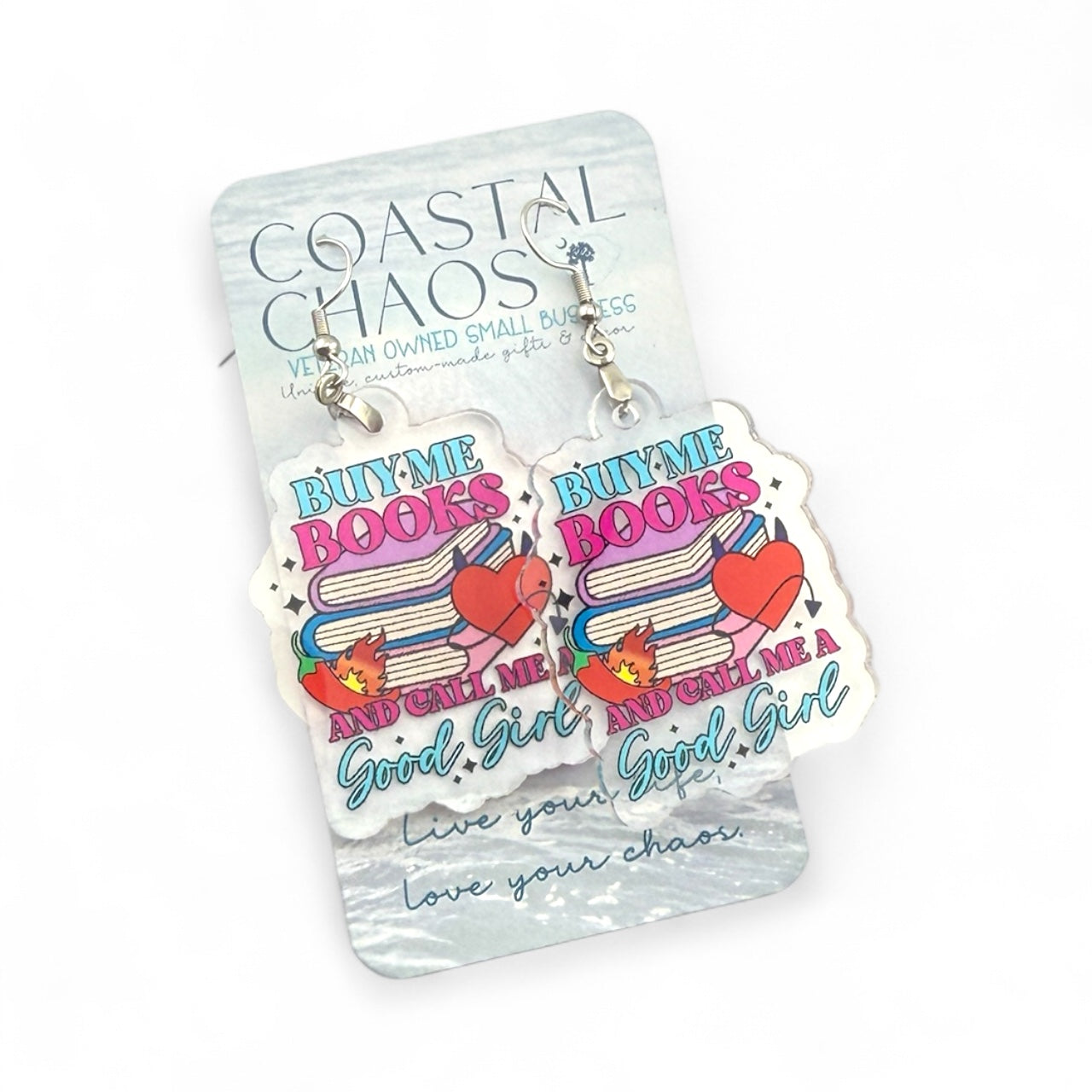 Book Lover Earrings – Handmade Acrylic Dangle Drops | Funny Romance Reader Gift