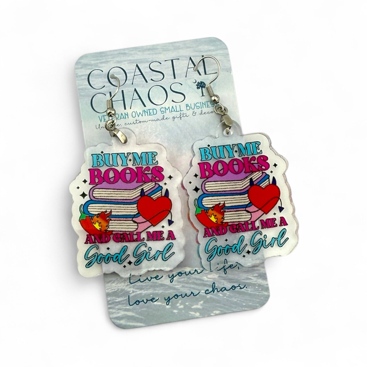 Book Lover Earrings – Handmade Acrylic Dangle Drops | Funny Romance Reader Gift