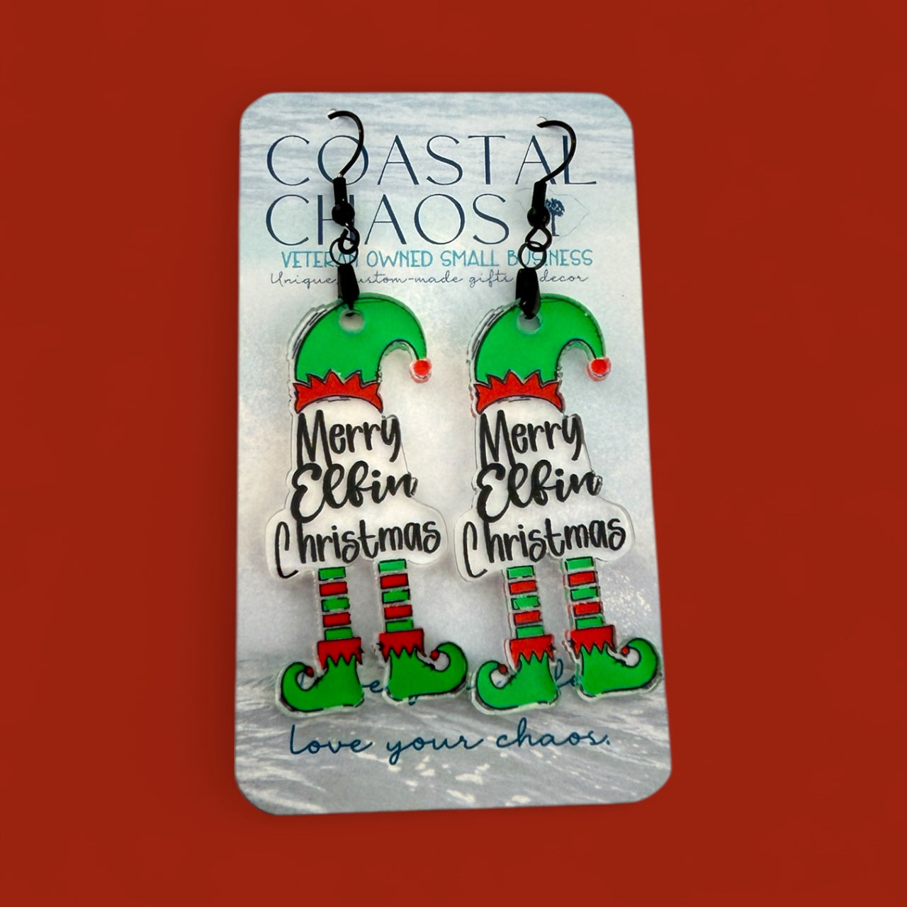Merry Elfin Christmas Earrings – Funny Elf Acrylic Holiday Jewelry Gift