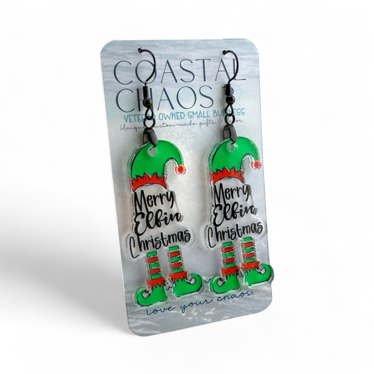 Merry Elfin Christmas Earrings – Funny Elf Acrylic Holiday Jewelry Gift