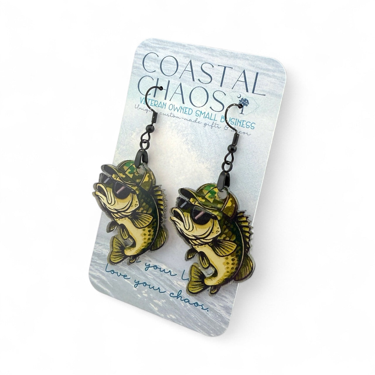 Fishing Earrings – Handmade Bass Camo Fish Acrylic Dangle Earrings for Women