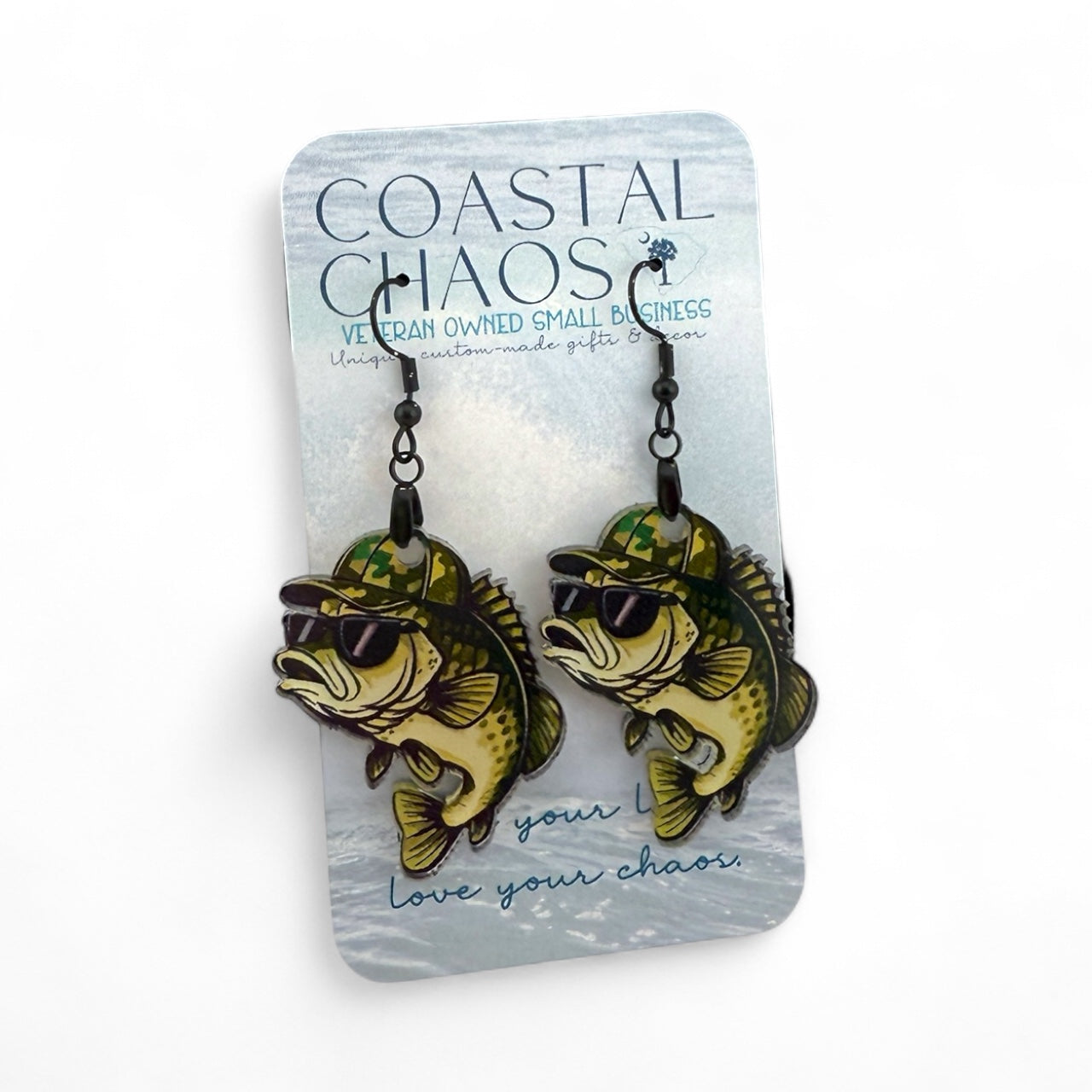 Fishing Earrings – Handmade Bass Camo Fish Acrylic Dangle Earrings for Women