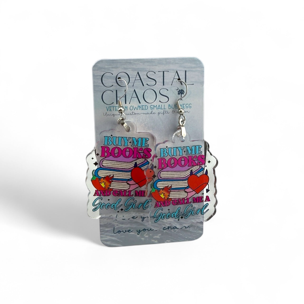 Book Lover Earrings – Handmade Acrylic Dangle Drops | Funny Romance Reader Gift