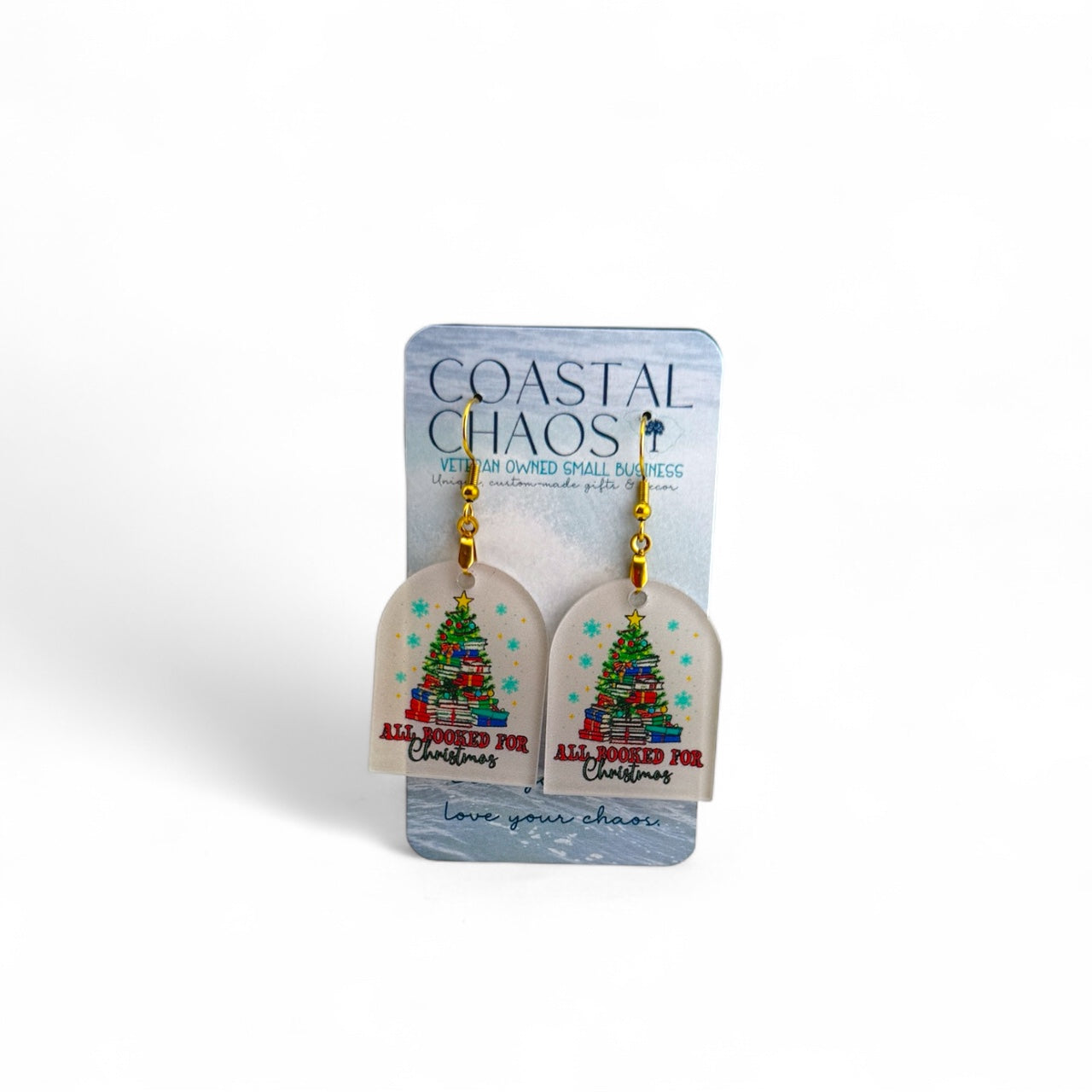 Book Lover Earrings – Handmade Christmas Jewelry | Festive Acrylic Drop Earrings