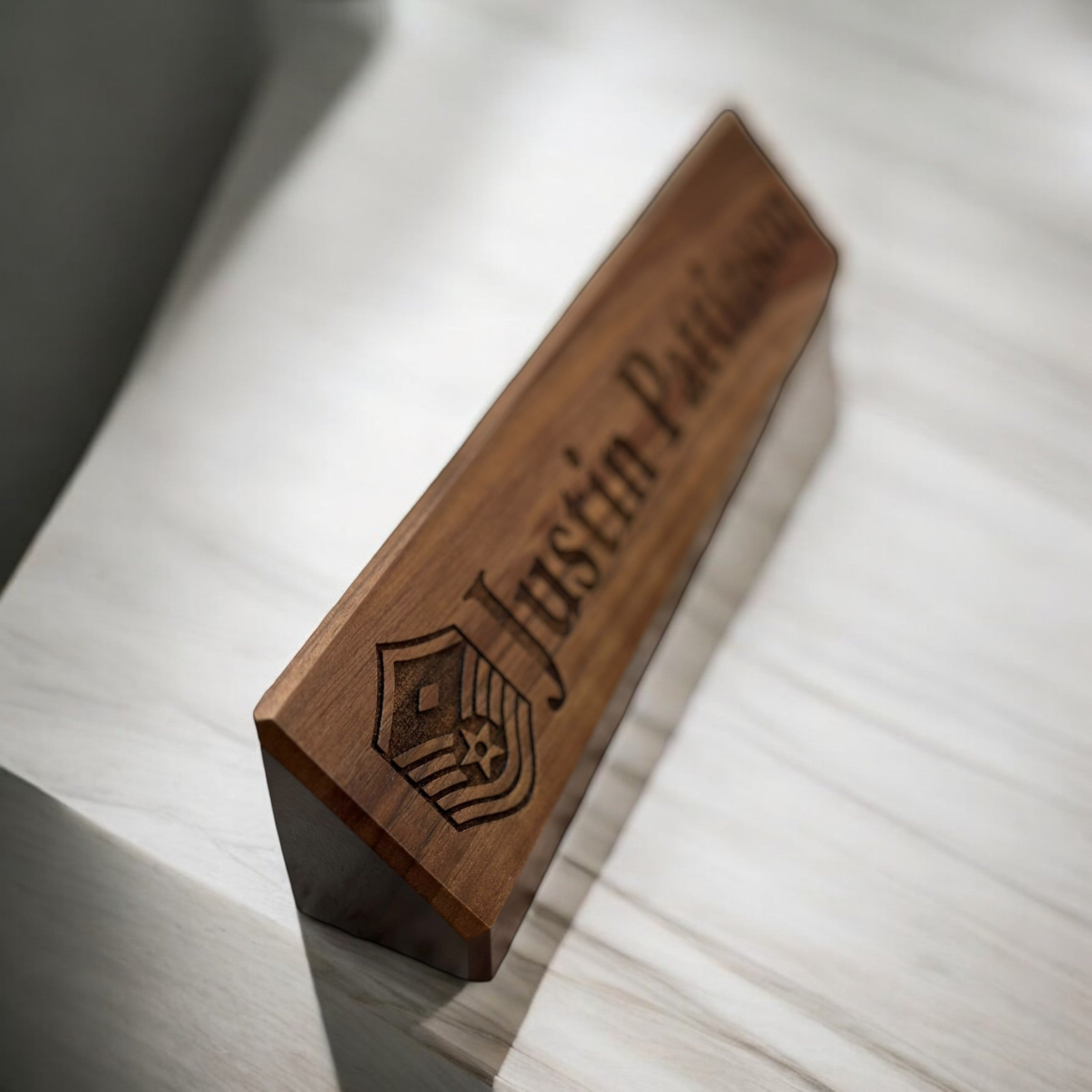 Custom Engraved Wooden Desk Name Display