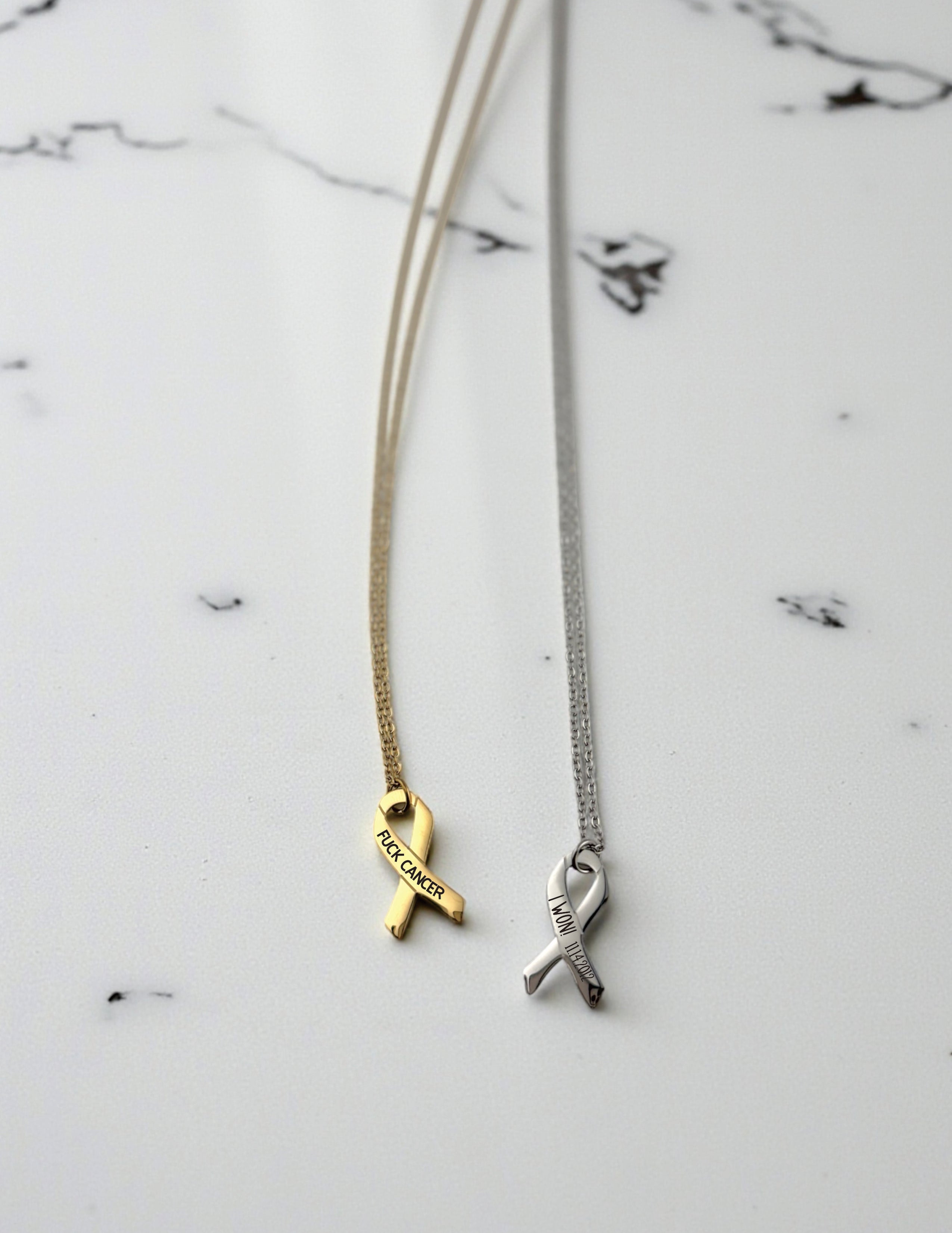 Cancer Ribbon Necklace | Awareness Jewelry