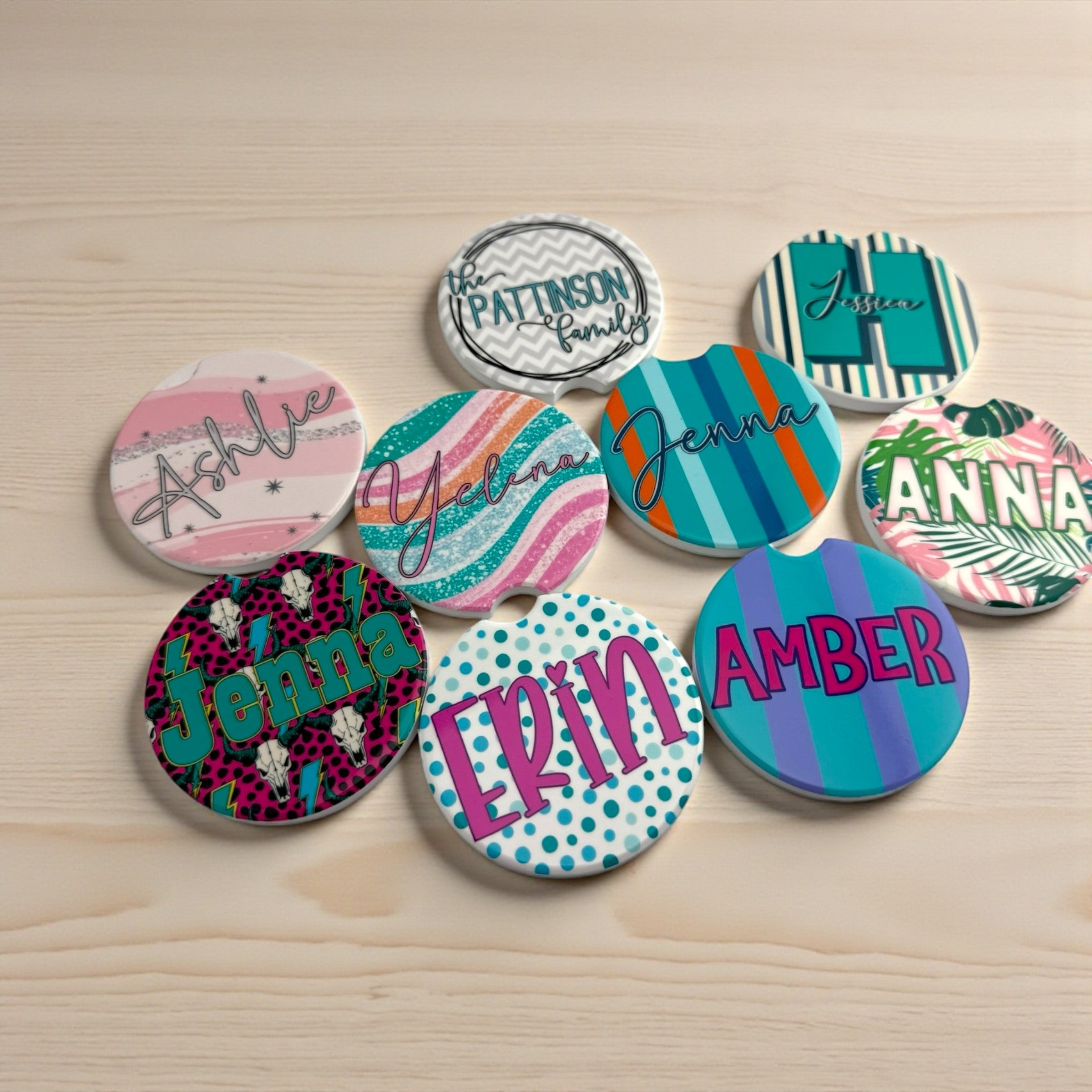 Custom Ceramic Car Coasters – Personalized Car Cup Holder Coaster with Easy Removal Notch