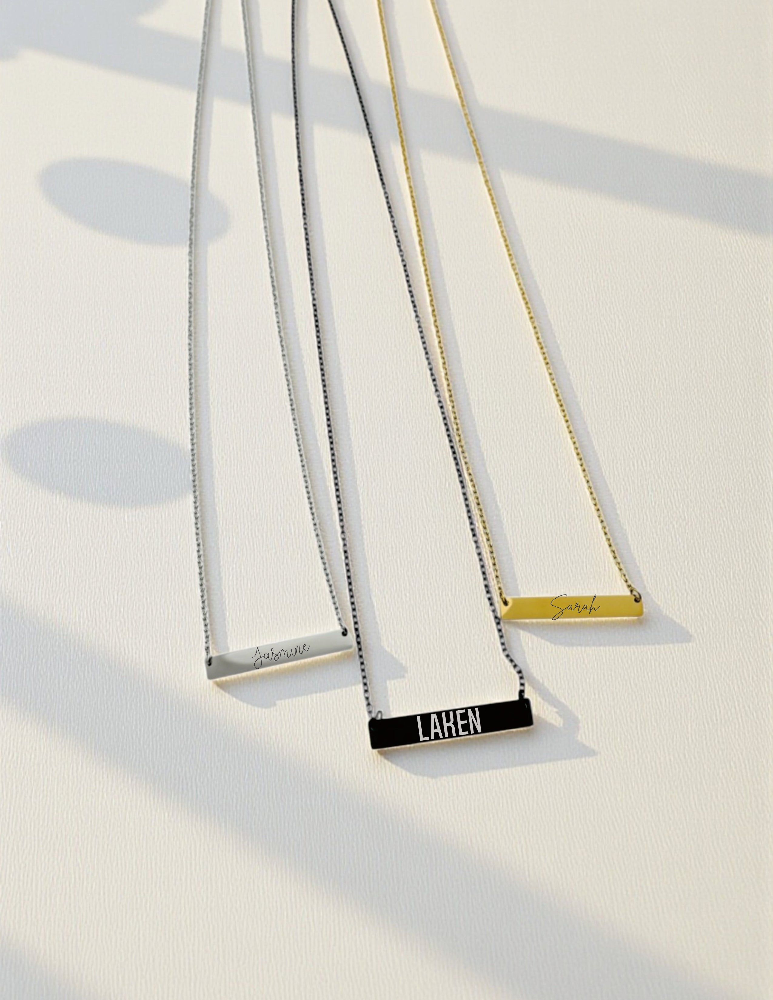 Custom name bar necklace with minimalist horizontal design