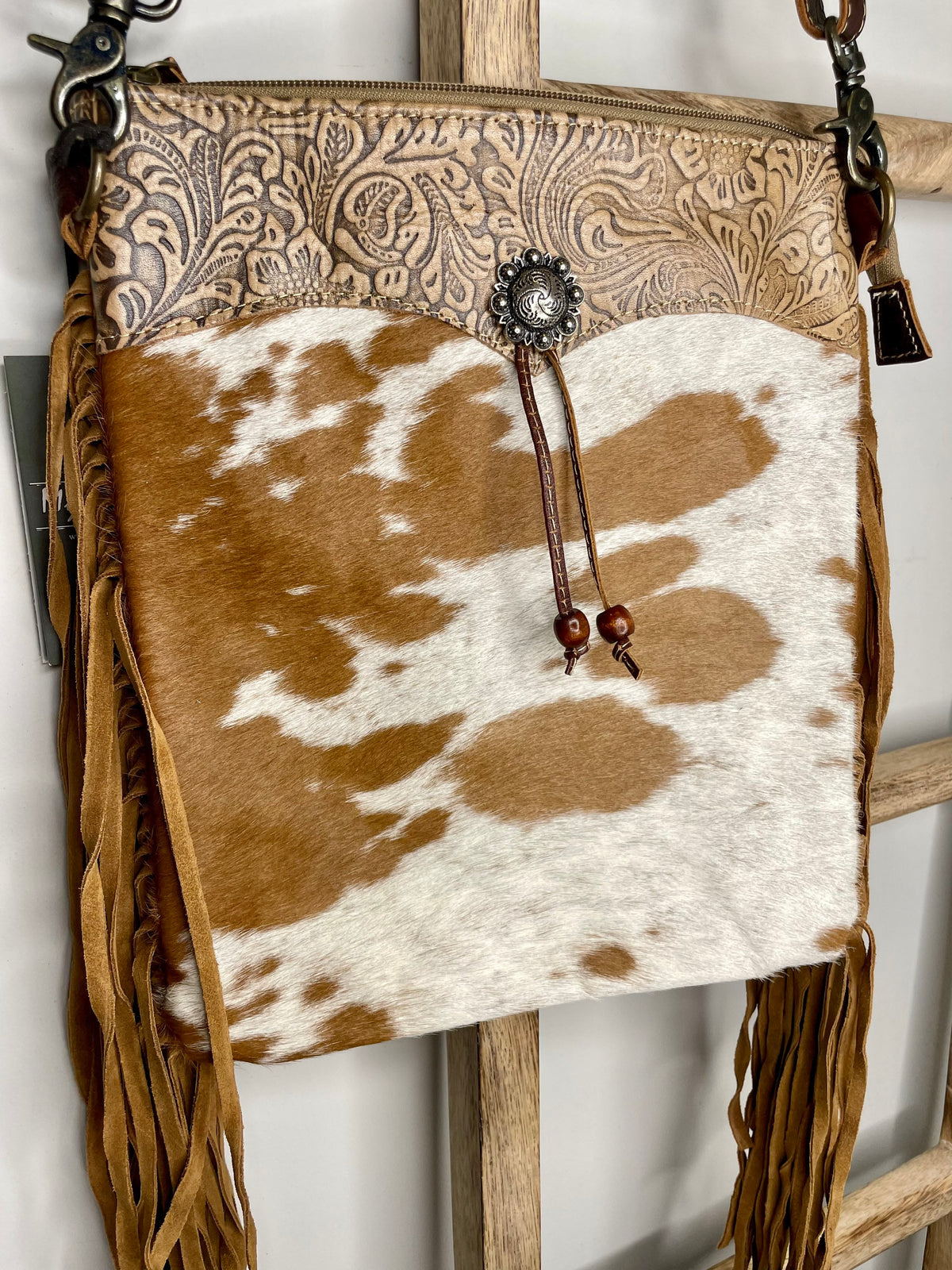 Myra Bag Caramel dash leather and hair on bag, purse, women, gift, Anniversary, Birthday, Valentines Day, trendy, western - Coastal Chaos LLC
