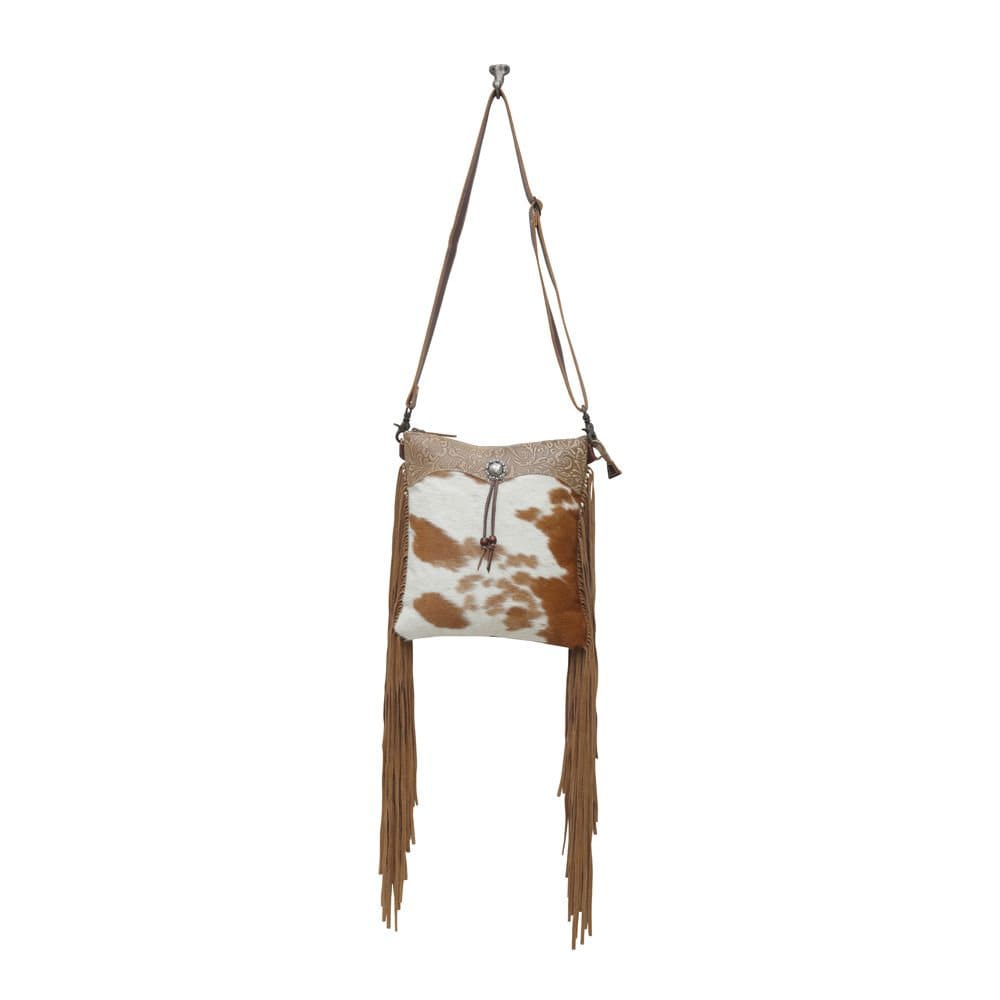 Myra Bag Caramel dash leather and hair on bag, purse, women, gift, Anniversary, Birthday, Valentines Day, trendy, western - Coastal Chaos LLC