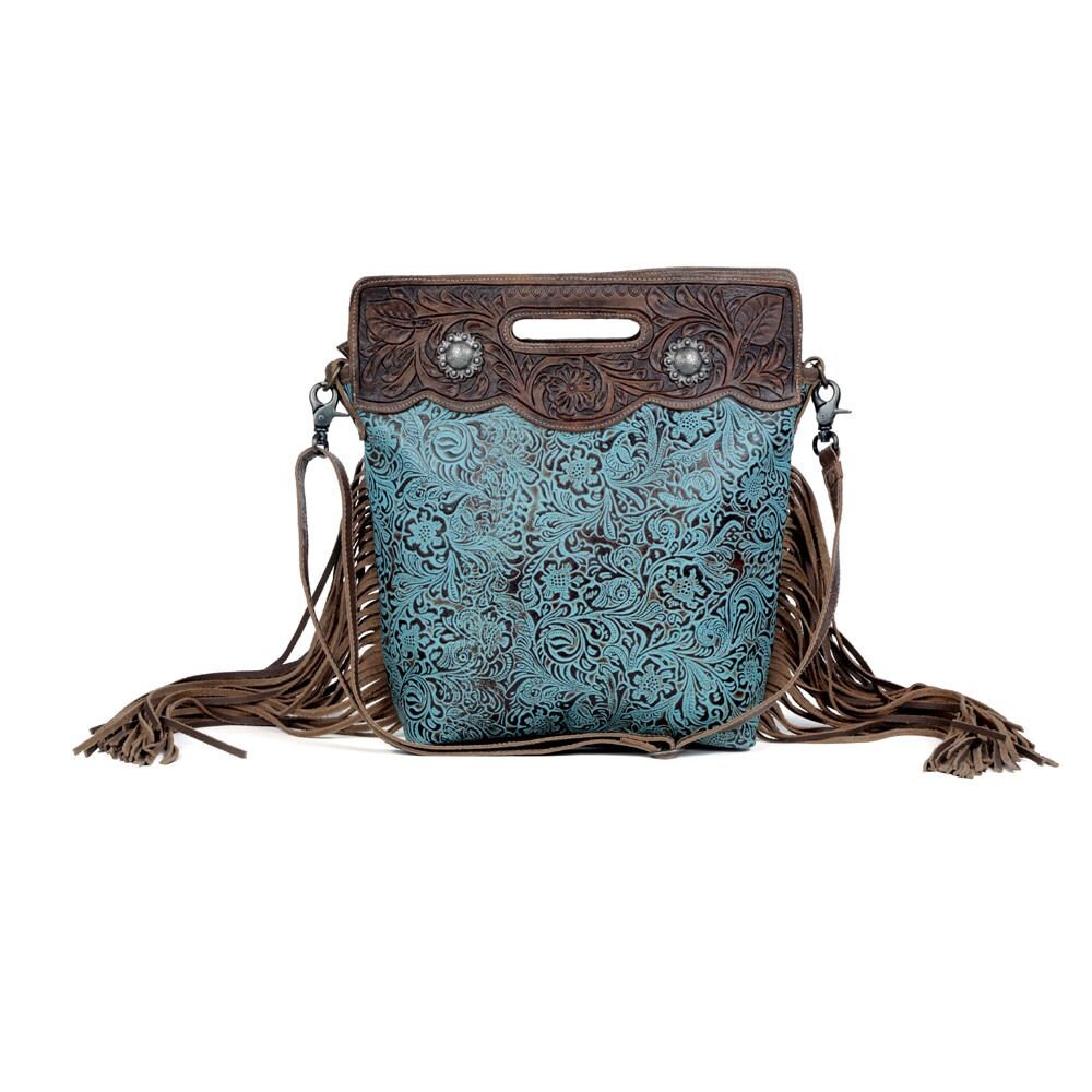 Myra Bag Blue Vine Hand-tooled bag, purse, women, gift, trendy, Anniversary, Valentine, Birthday - Coastal Chaos LLC