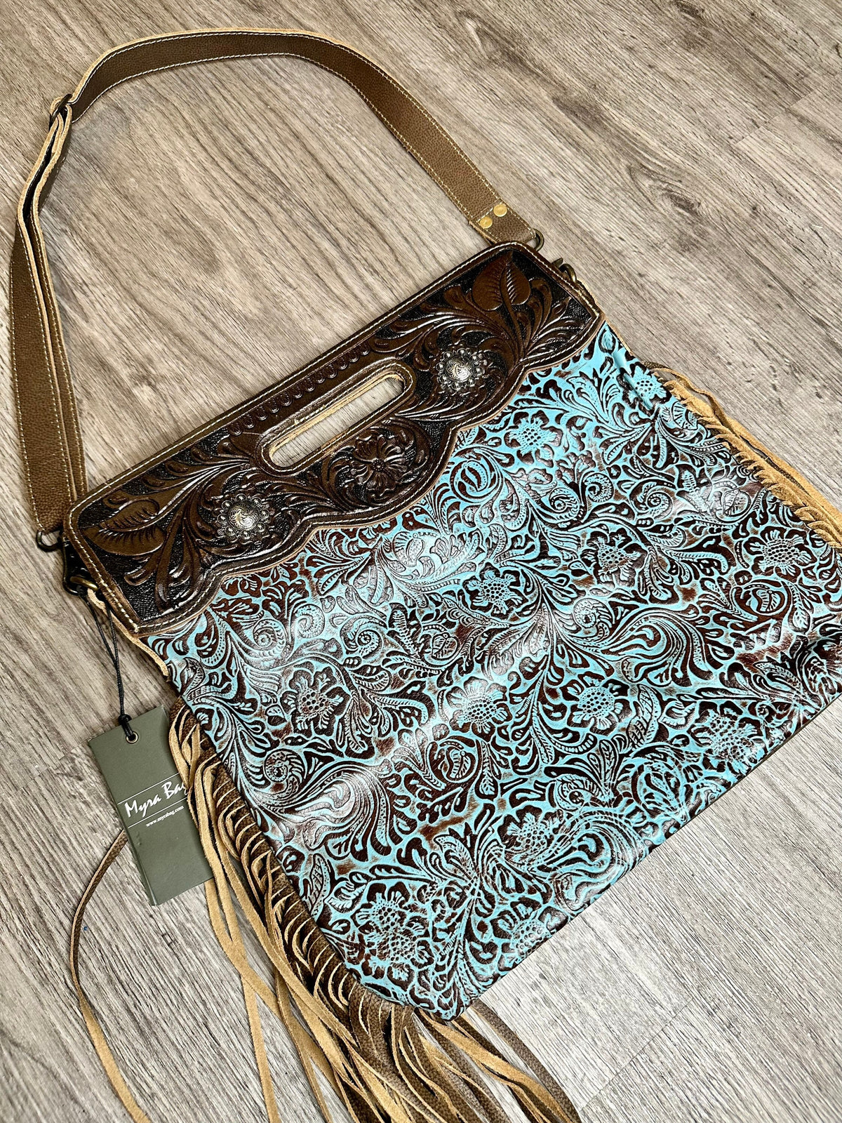 Myra Bag Blue Vine Hand-tooled bag, purse, women, gift, trendy, Anniversary, Valentine, Birthday - Coastal Chaos LLC