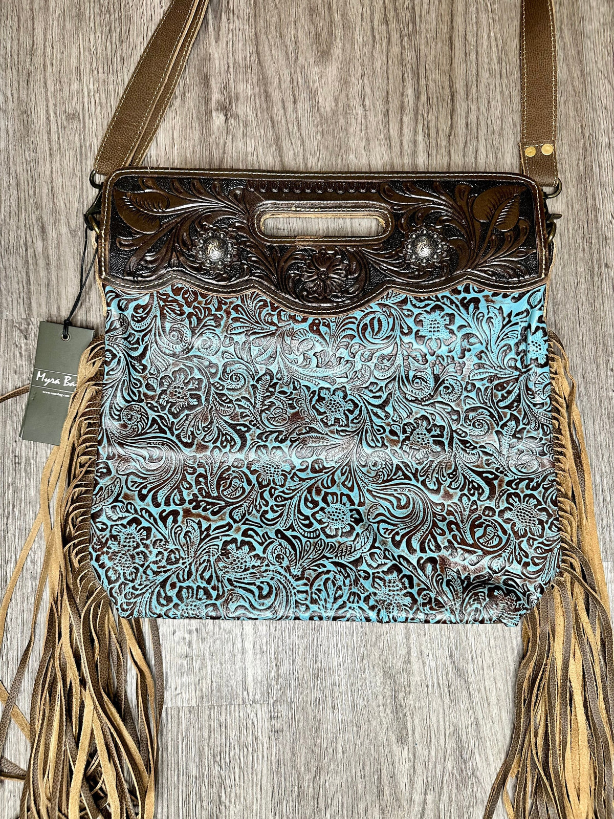 Myra Bag Blue Vine Hand-tooled bag, purse, women, gift, trendy, Anniversary, Valentine, Birthday - Coastal Chaos LLC