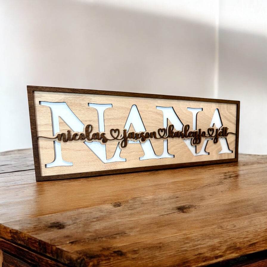 Custom Wooden Name Sign for Grandparents | Personalized NANA or MEME Sign with Grandkids’ Names | Mother’s Day Gift | Grandparent Wall Decor - Coastal Chaos LLC