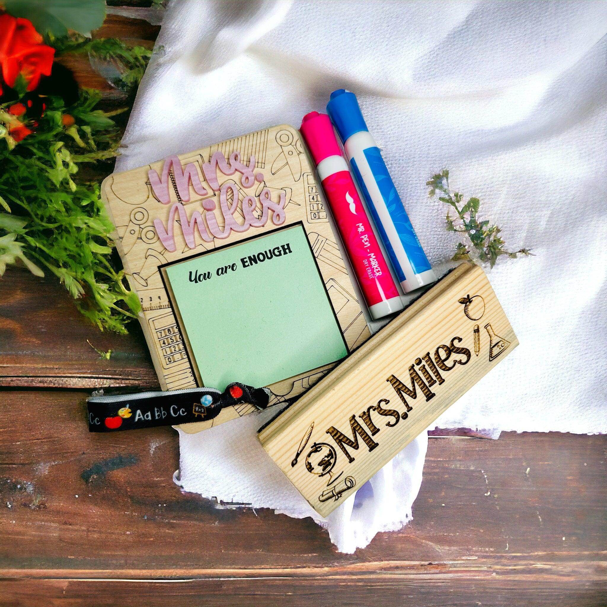 Bundle Teacher post it holder & dry eraser gift set, personalized teacher appreciation gift - Coastal Chaos LLC
