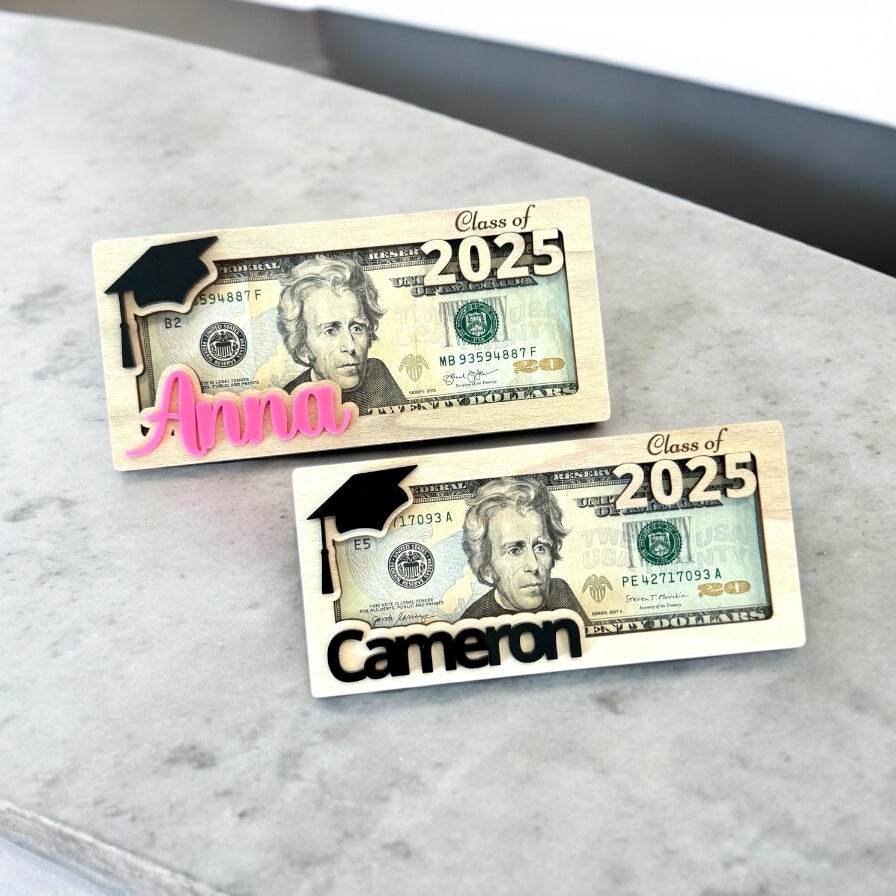 Personalized Graduation Money Holder | Class of 2025 Gift | Custom Grad Cap Cash Display | Senior Gift for Him or Her - Coastal Chaos LLC
