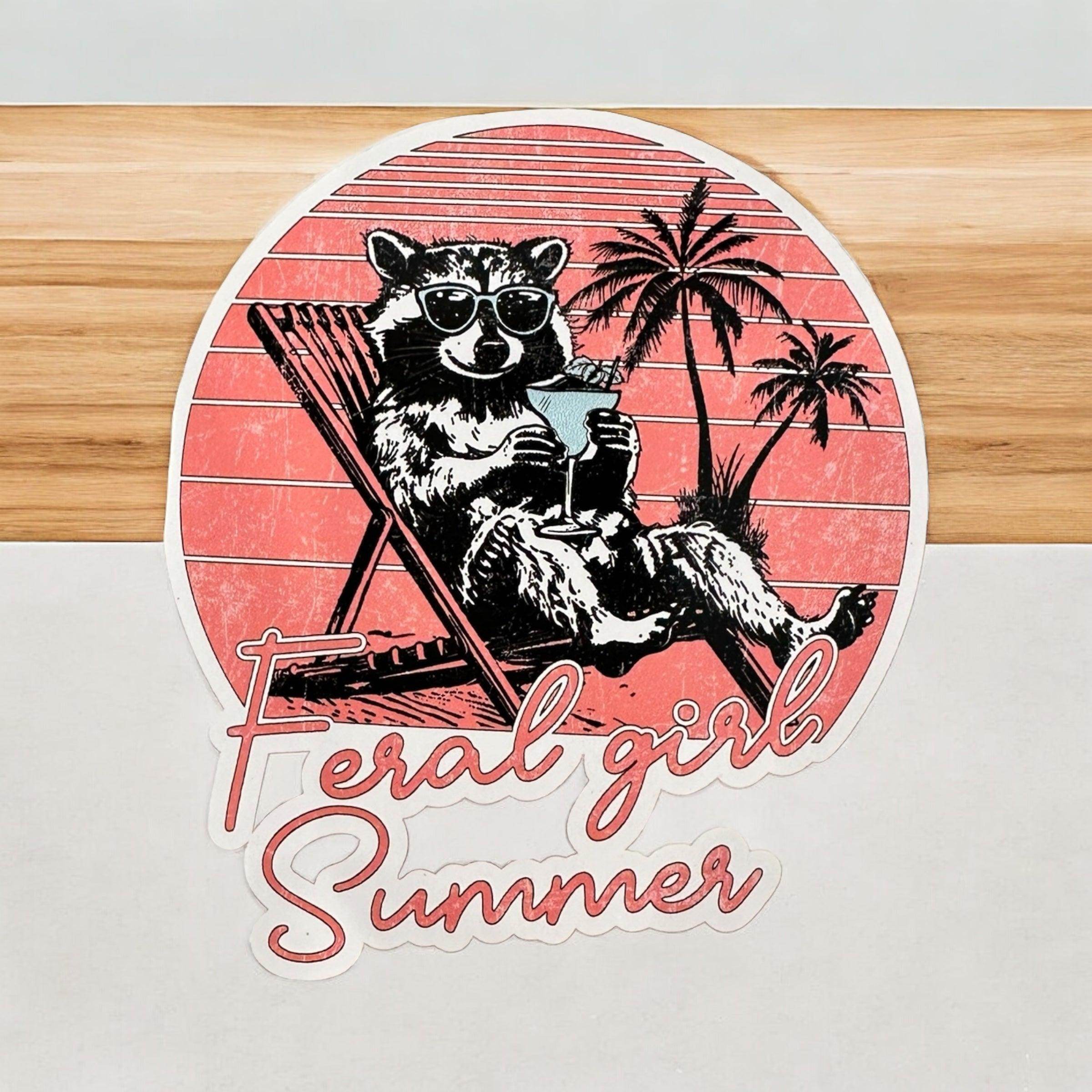Feral girl sumnmer stickers, Funny stickers, raccoon sticker, feral girl - Coastal Chaos LLC