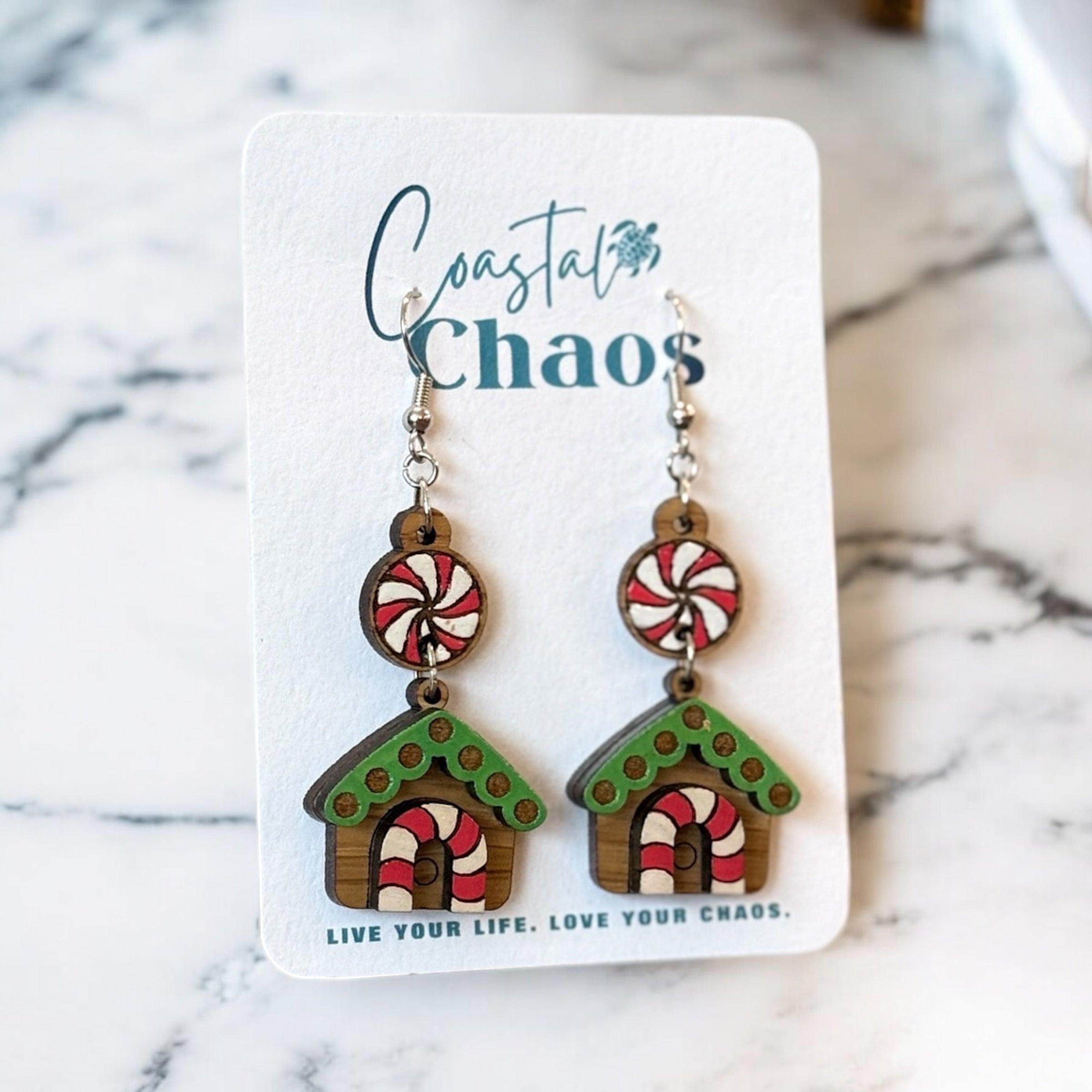 Festive Gingerbread House Earrings - Cute Christmas Jewelry by Coastal Chaos - Coastal Chaos LLC