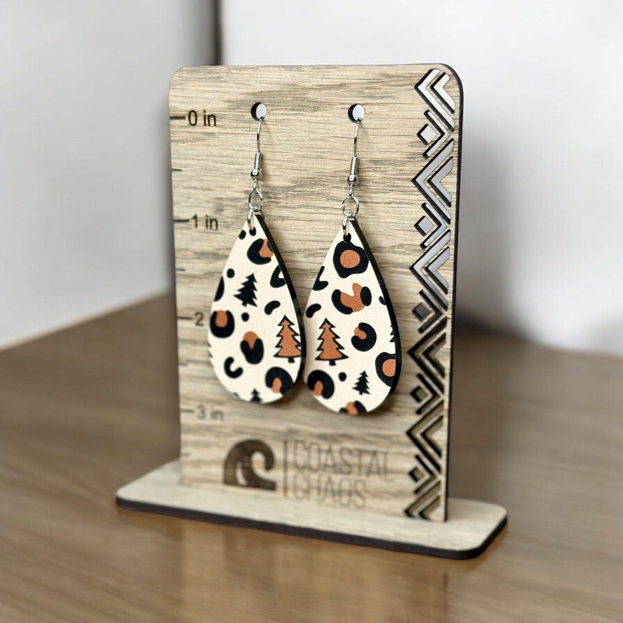 Christmas and leopard print acrylic dangle & stud Earrings, Christmas present, sexy, earrings, sassy, fun, womens gift - Coastal Chaos LLC