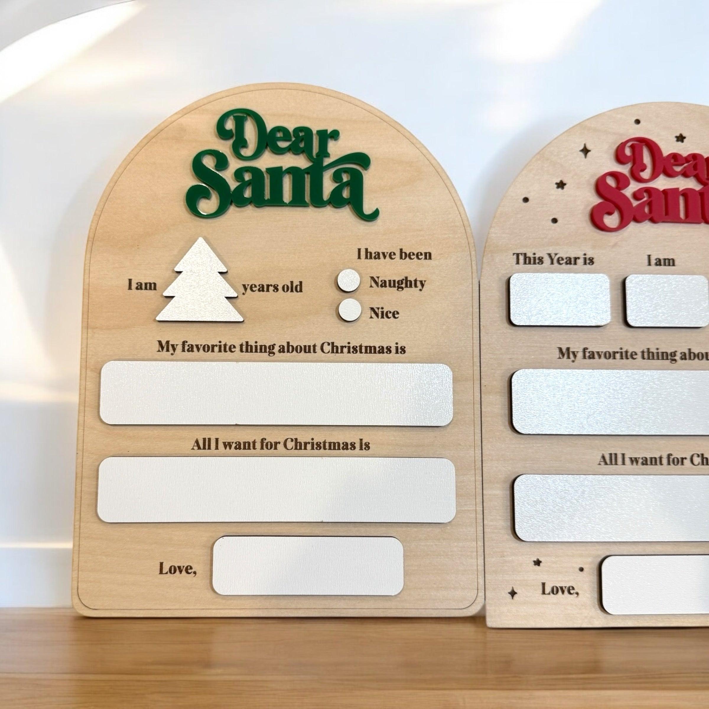 Personalized “Dear Santa” Christmas Wish Plaque for Kids - Wooden Fill-in-the-Blank Letter to Santa Ornament - Coastal Chaos LLC