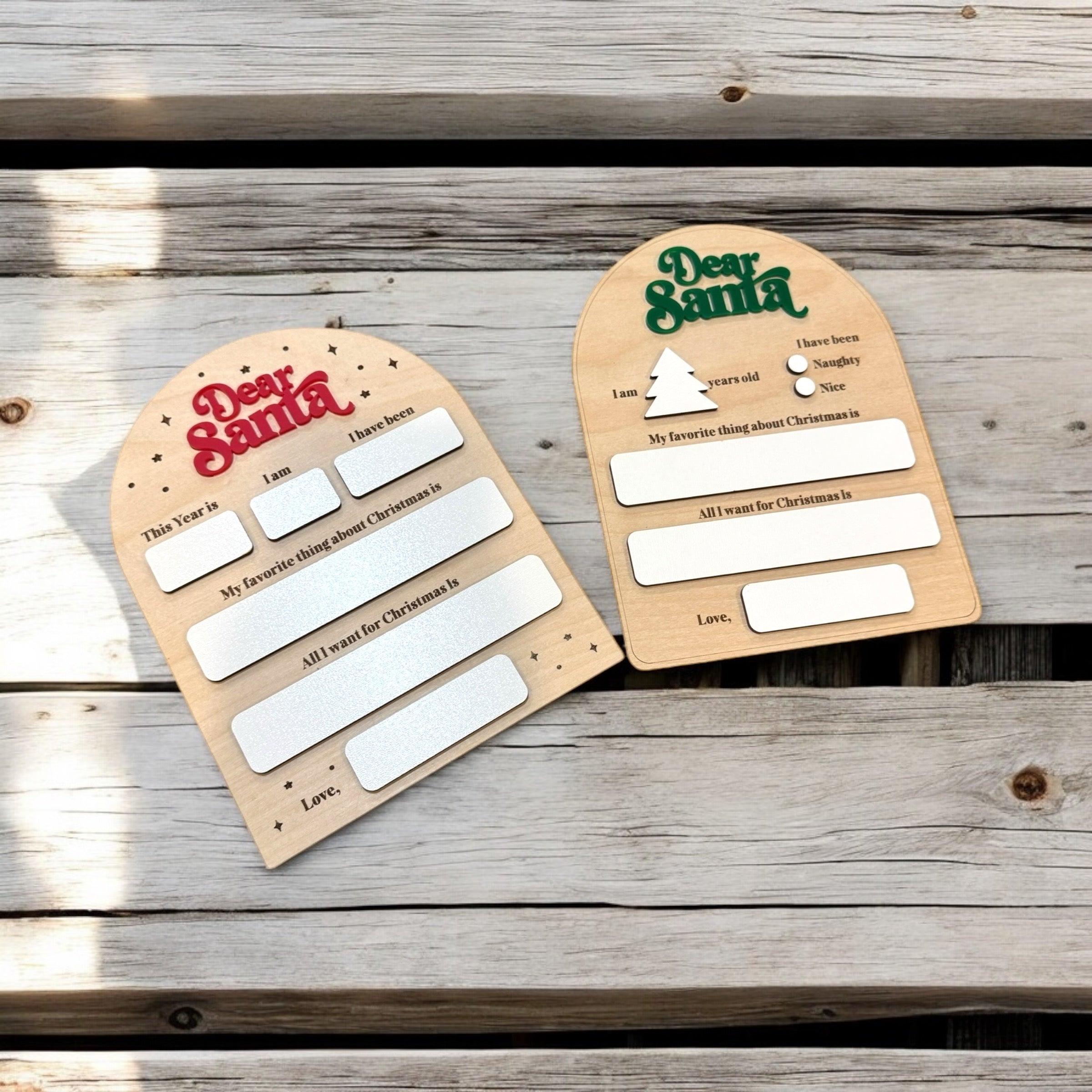 Personalized “Dear Santa” Christmas Wish Plaque for Kids - Wooden Fill-in-the-Blank Letter to Santa Ornament - Coastal Chaos LLC