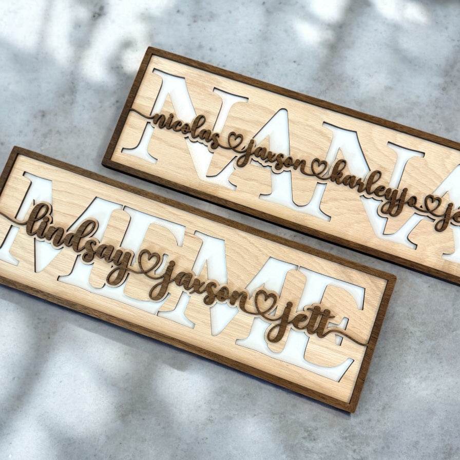 Custom Wooden Name Sign for Grandparents | Personalized NANA or MEME Sign with Grandkids’ Names | Mother’s Day Gift | Grandparent Wall Decor - Coastal Chaos LLC