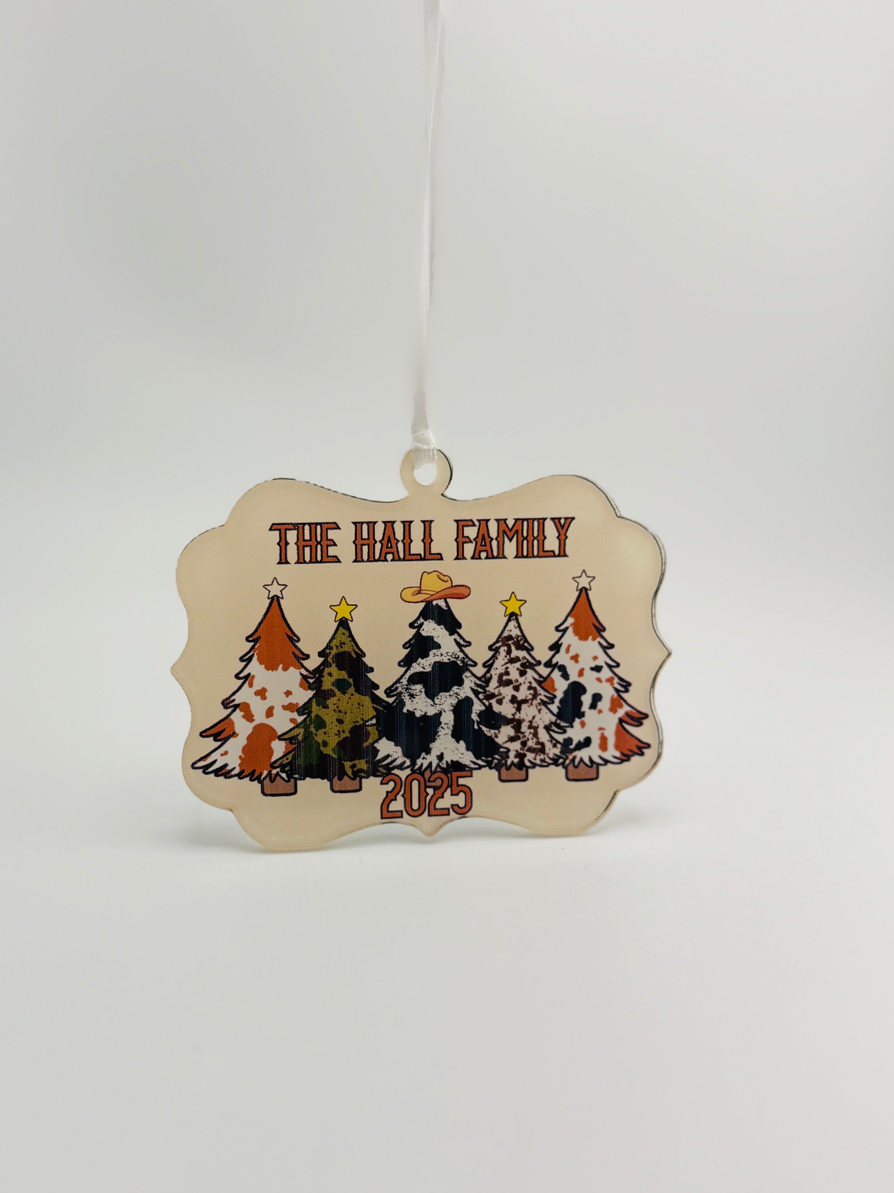 Western Family Ornament • Boho Cowhide Tree Ornament • Family Name Ornament • 2025 Keepsake