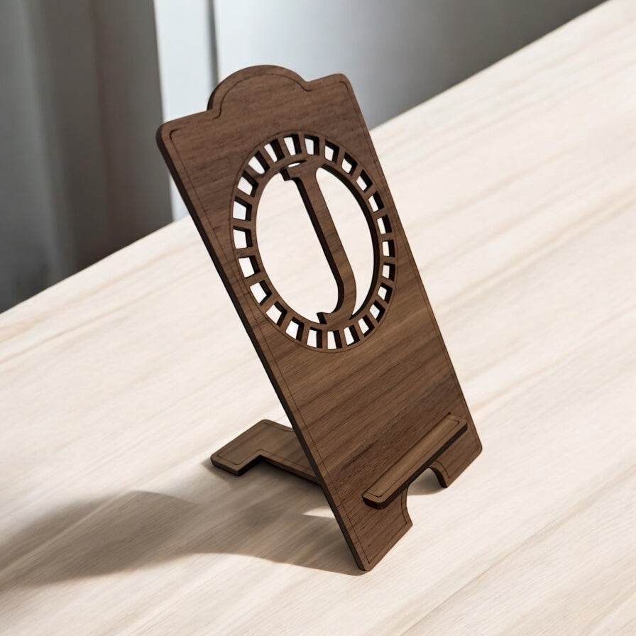 Custom Wood Phone Stand with Initial | Personalized Laser Cut Phone Holder | Walnut, Birch or White Oak | Gift for Him or Her - Coastal Chaos LLC