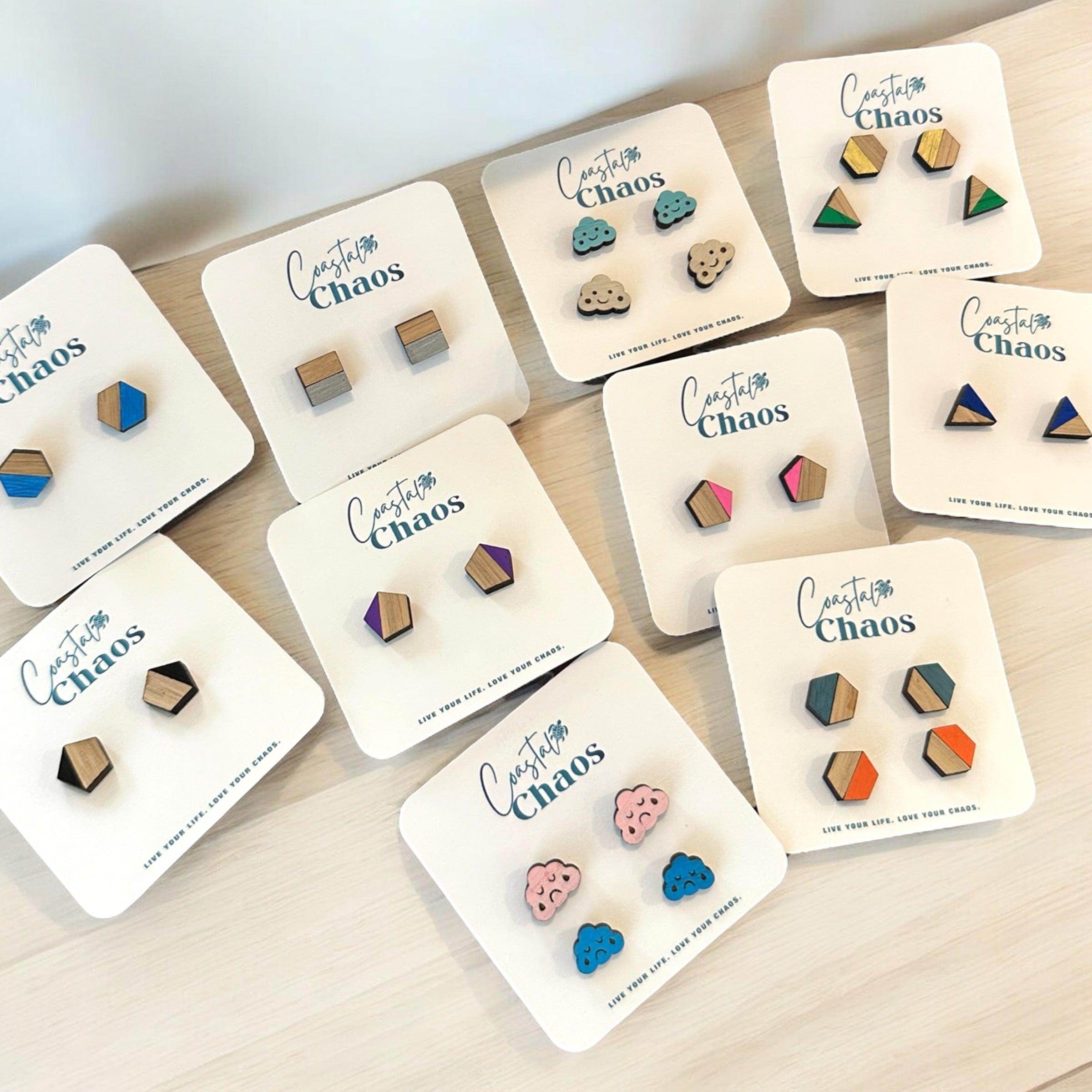 Handmade geometric & cloud stud earrings, Custom stud earrings, handmade earrings, geometric stud earrings - Coastal Chaos LLC