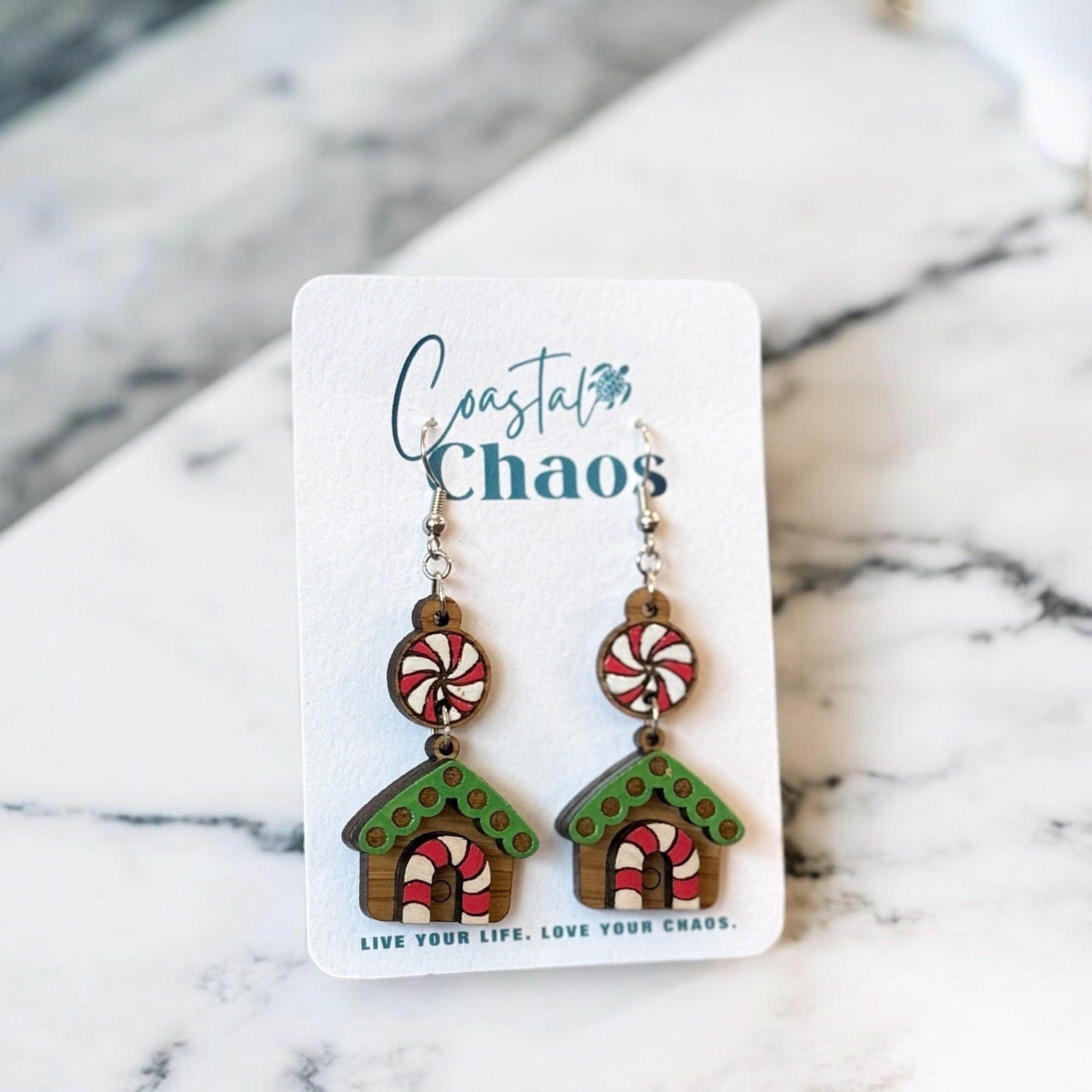 Festive Gingerbread House Earrings - Cute Christmas Jewelry by Coastal Chaos - Coastal Chaos LLC