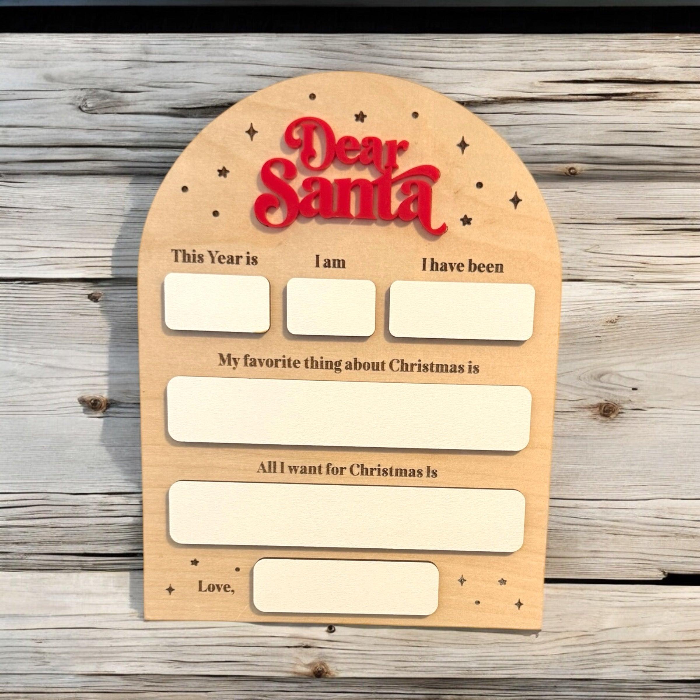 Personalized “Dear Santa” Christmas Wish Plaque for Kids - Wooden Fill-in-the-Blank Letter to Santa Ornament - Coastal Chaos LLC
