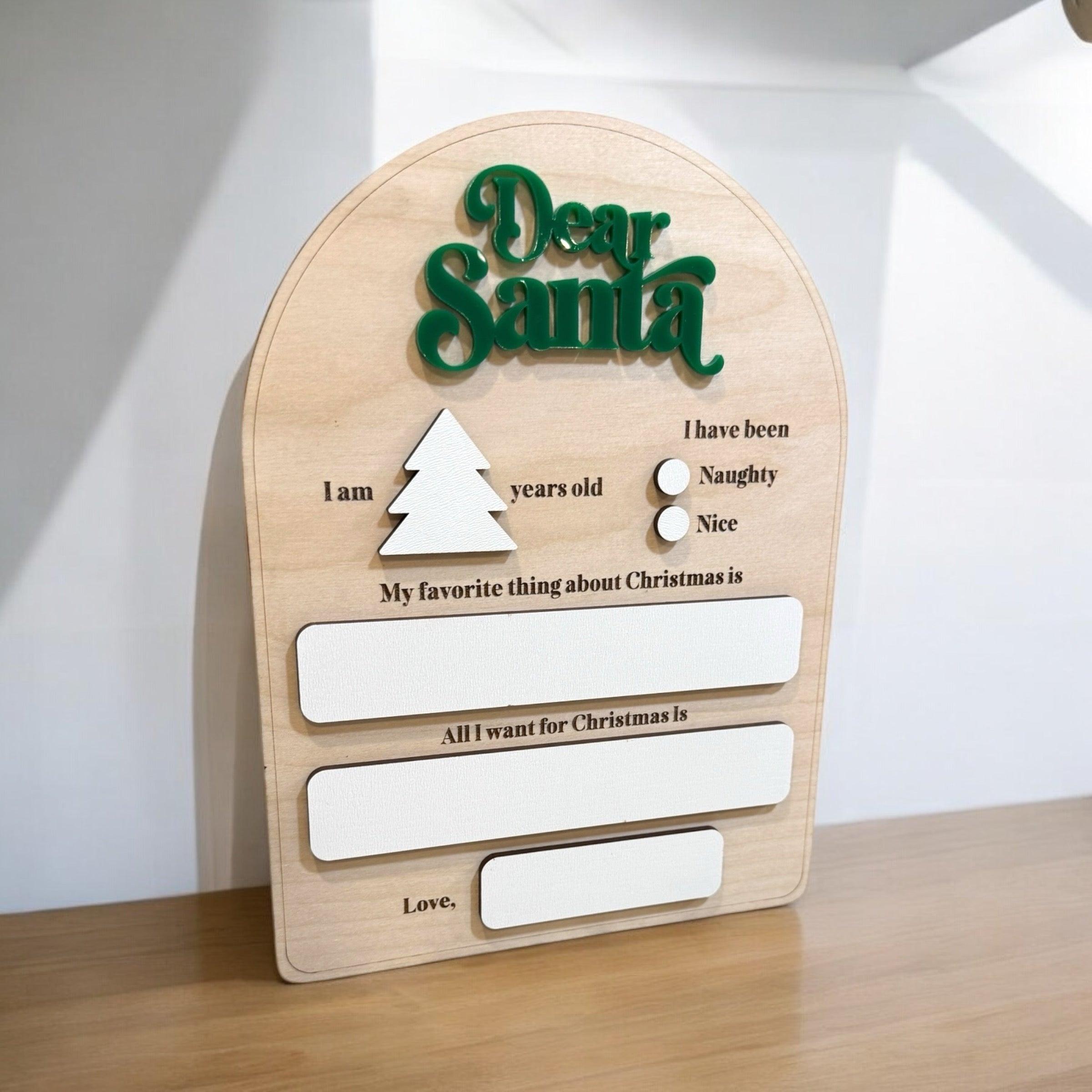 Personalized “Dear Santa” Christmas Wish Plaque for Kids - Wooden Fill-in-the-Blank Letter to Santa Ornament - Coastal Chaos LLC