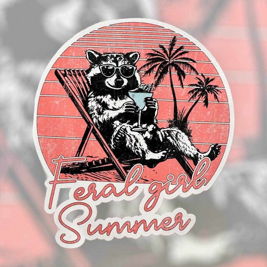 Feral girl sumnmer stickers, Funny stickers, raccoon sticker, feral girl - Coastal Chaos LLC