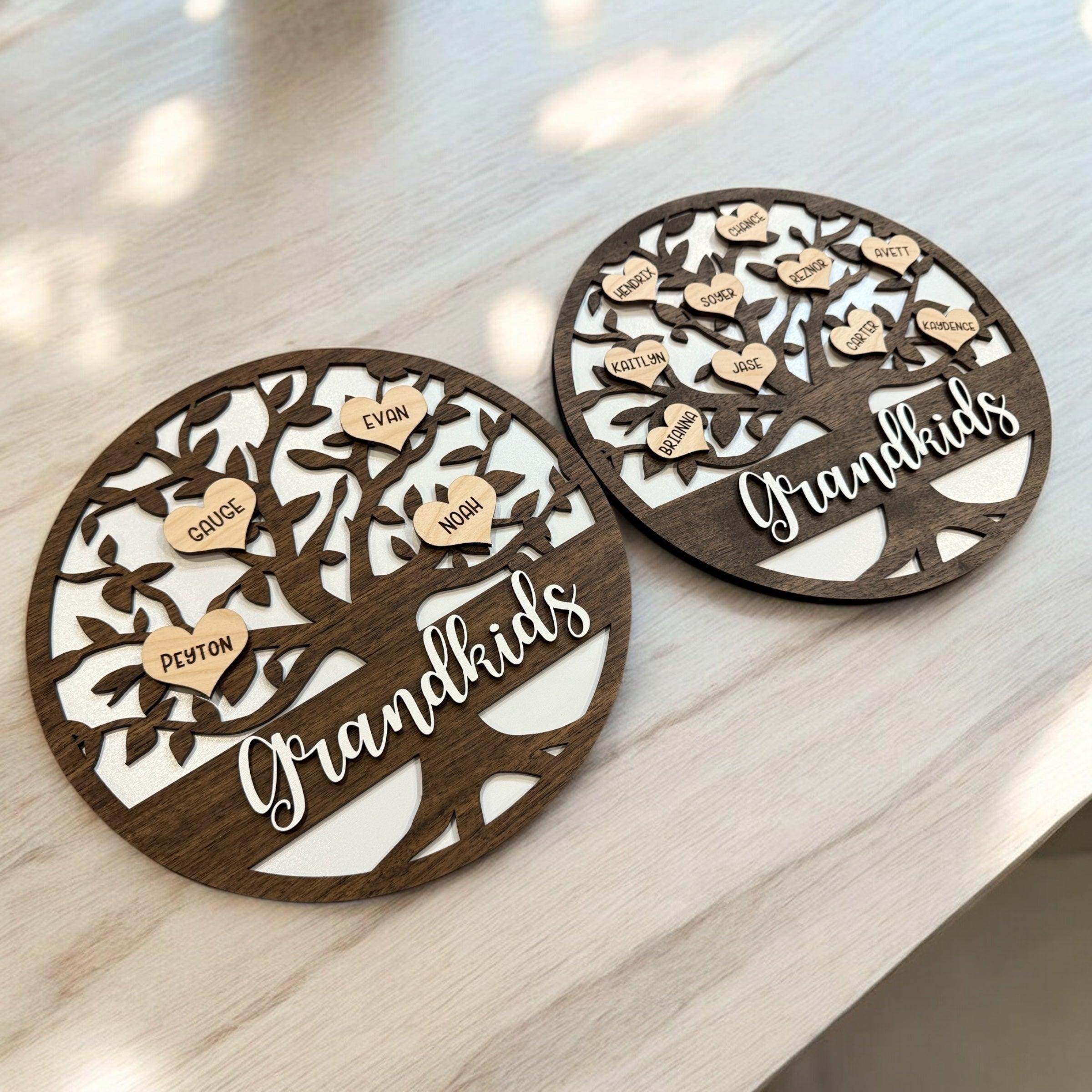 Grandkids family tree sign, custom wooden sign for grandparents and family, personalized wooden sign - Coastal Chaos LLC