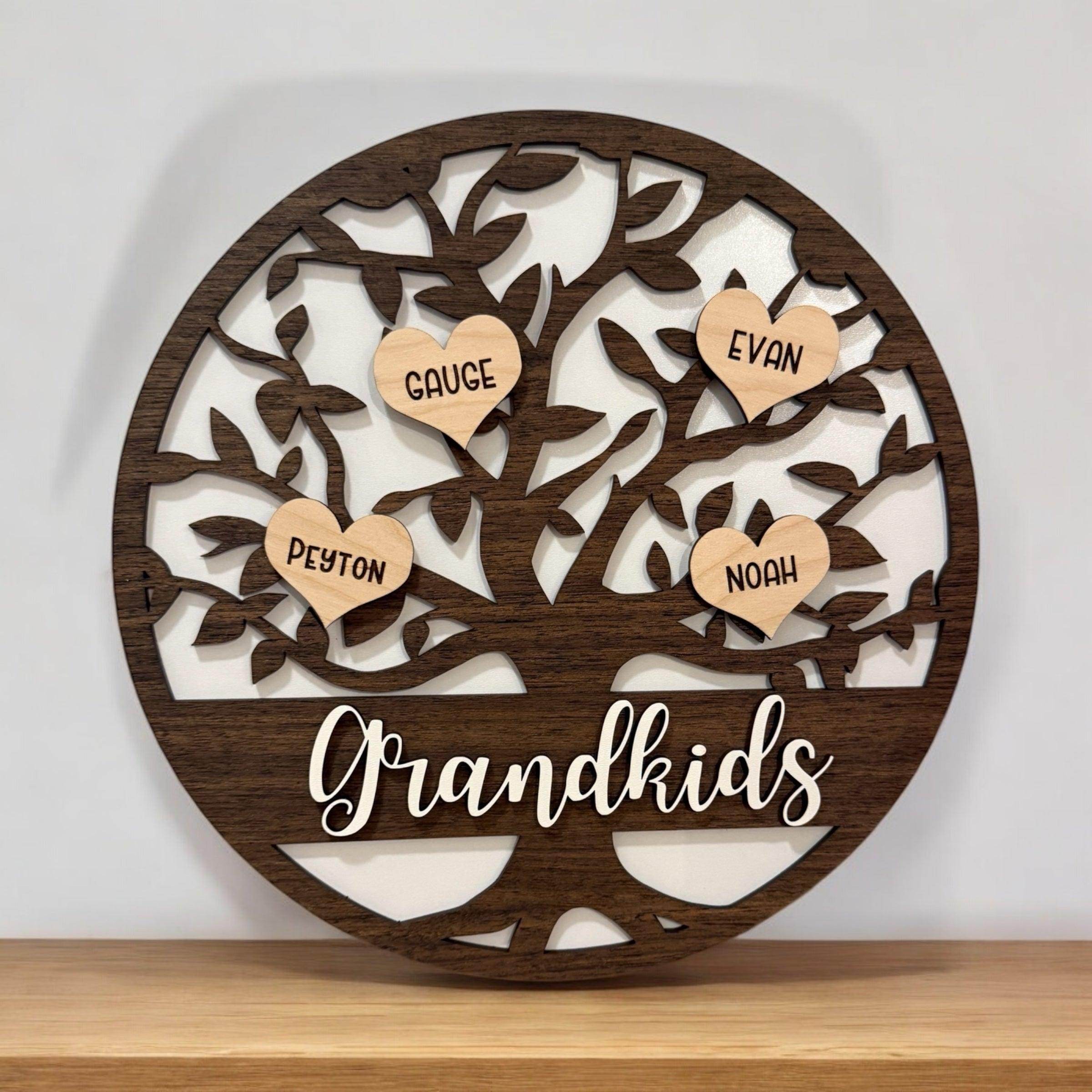 Grandkids family tree sign, custom wooden sign for grandparents and family, personalized wooden sign - Coastal Chaos LLC