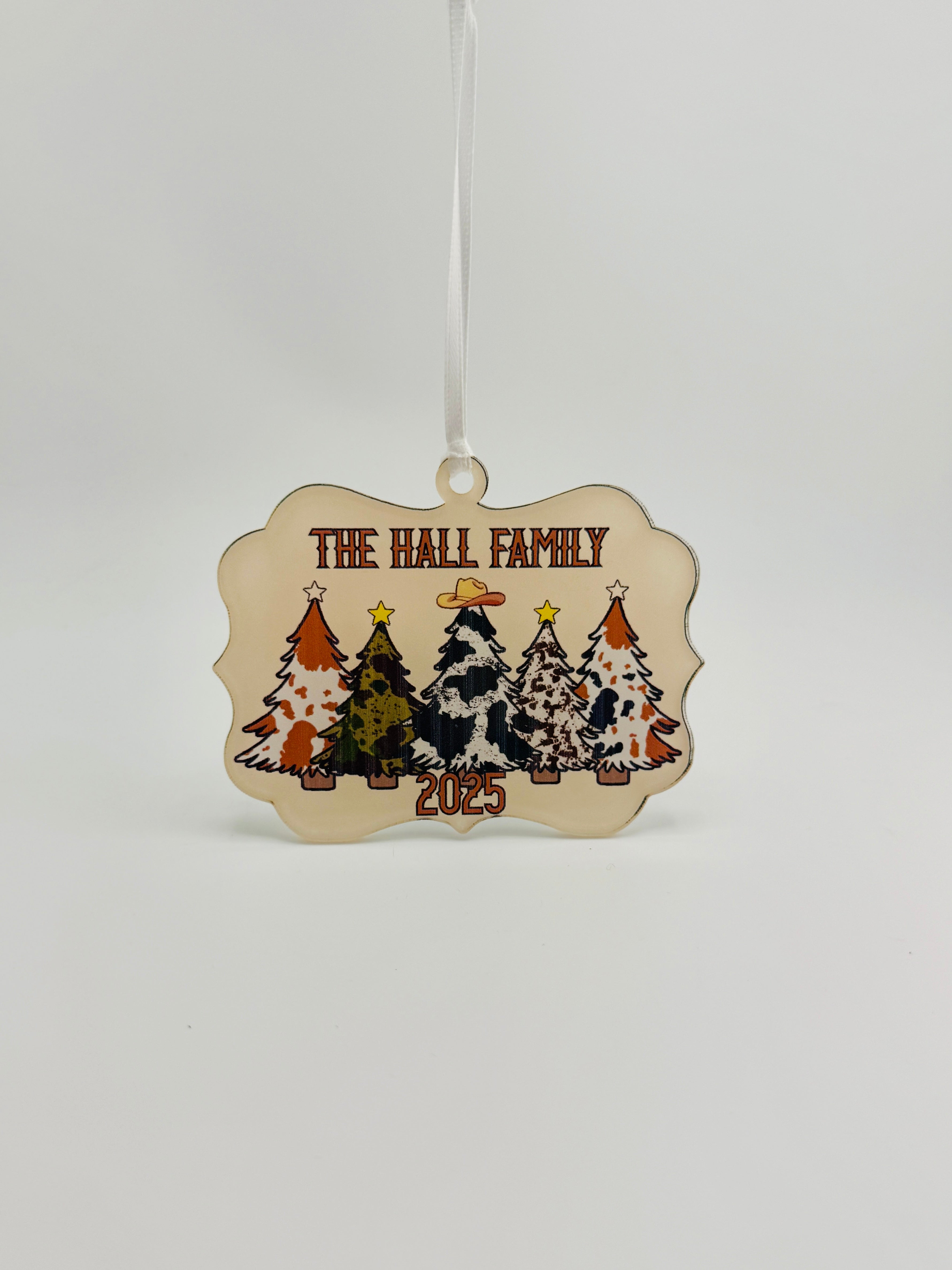 Western Family Ornament • Boho Cowhide Tree Ornament • Family Name Ornament • 2025 Keepsake