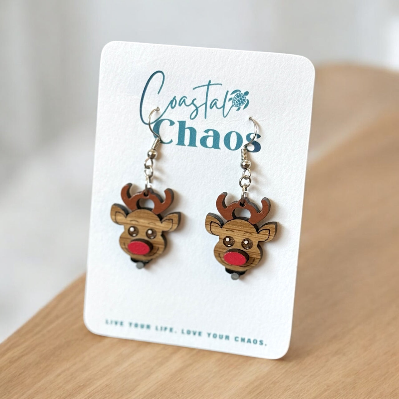 Cute Wooden Reindeer Earrings - Festive Christmas Jewelry by Coastal Chaos