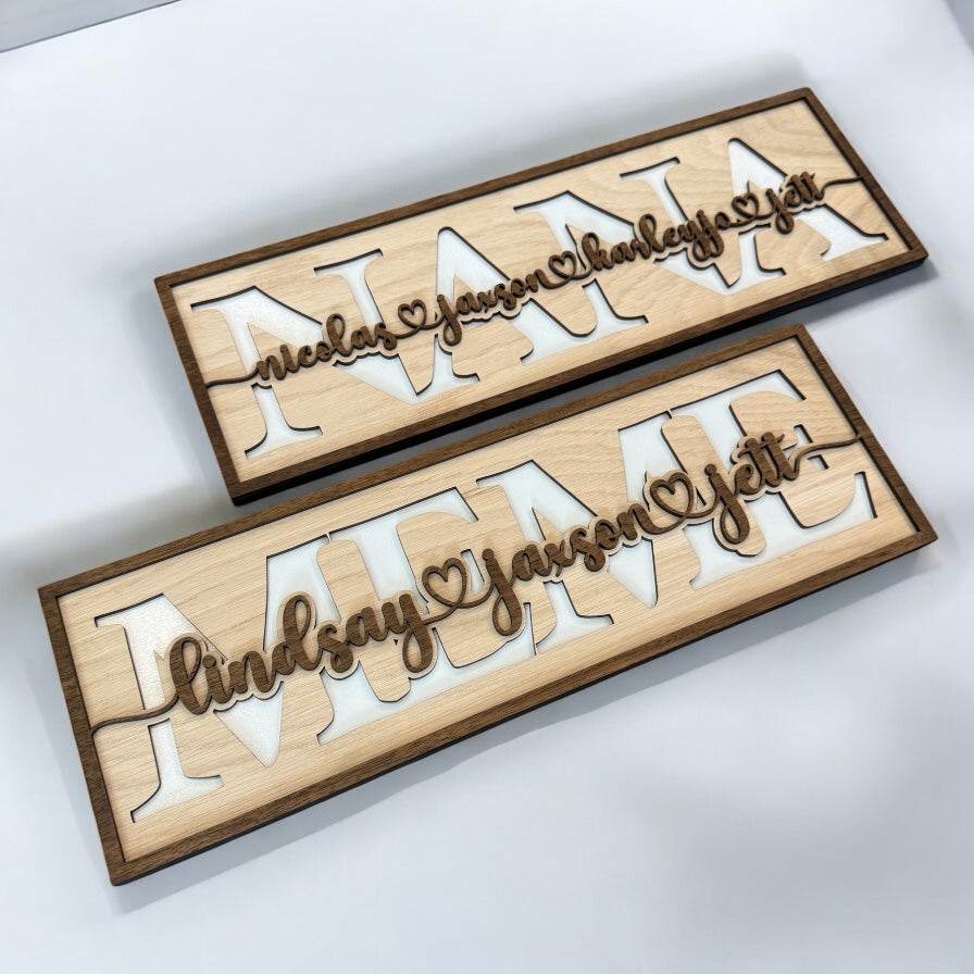 Custom Wooden Name Sign for Grandparents | Personalized NANA or MEME Sign with Grandkids’ Names | Mother’s Day Gift | Grandparent Wall Decor - Coastal Chaos LLC