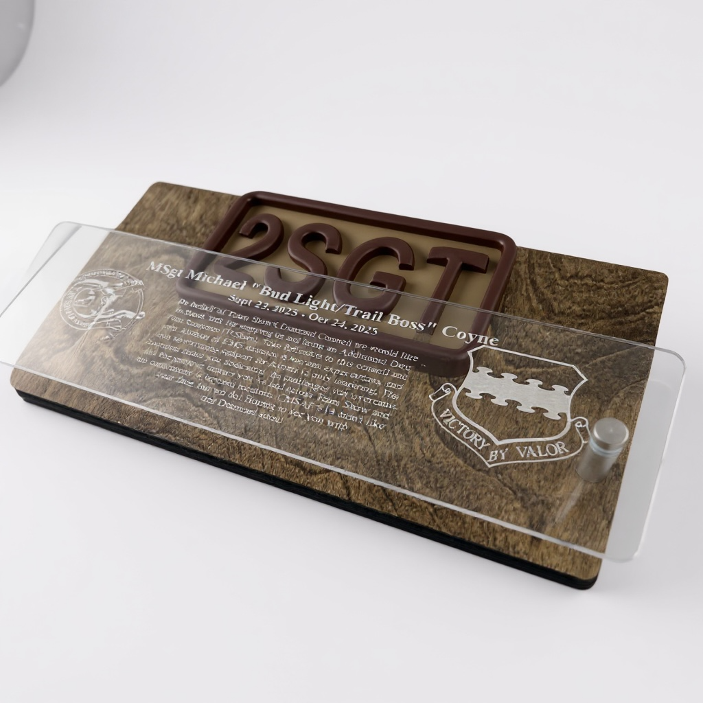 Custom Military Patch Plaque | Personalized Laser Engraved Rank, Name & Dates | Wood & Acrylic Display | Air Force, Army, Navy, Marine, Space Force Gift