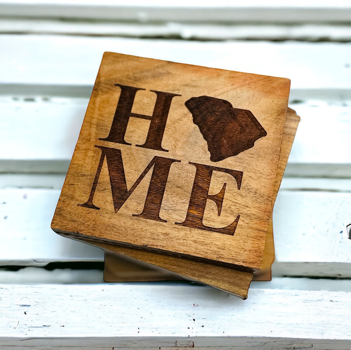 Custom State "HOME" Wooden Coasters – Personalized with Any U.S. State